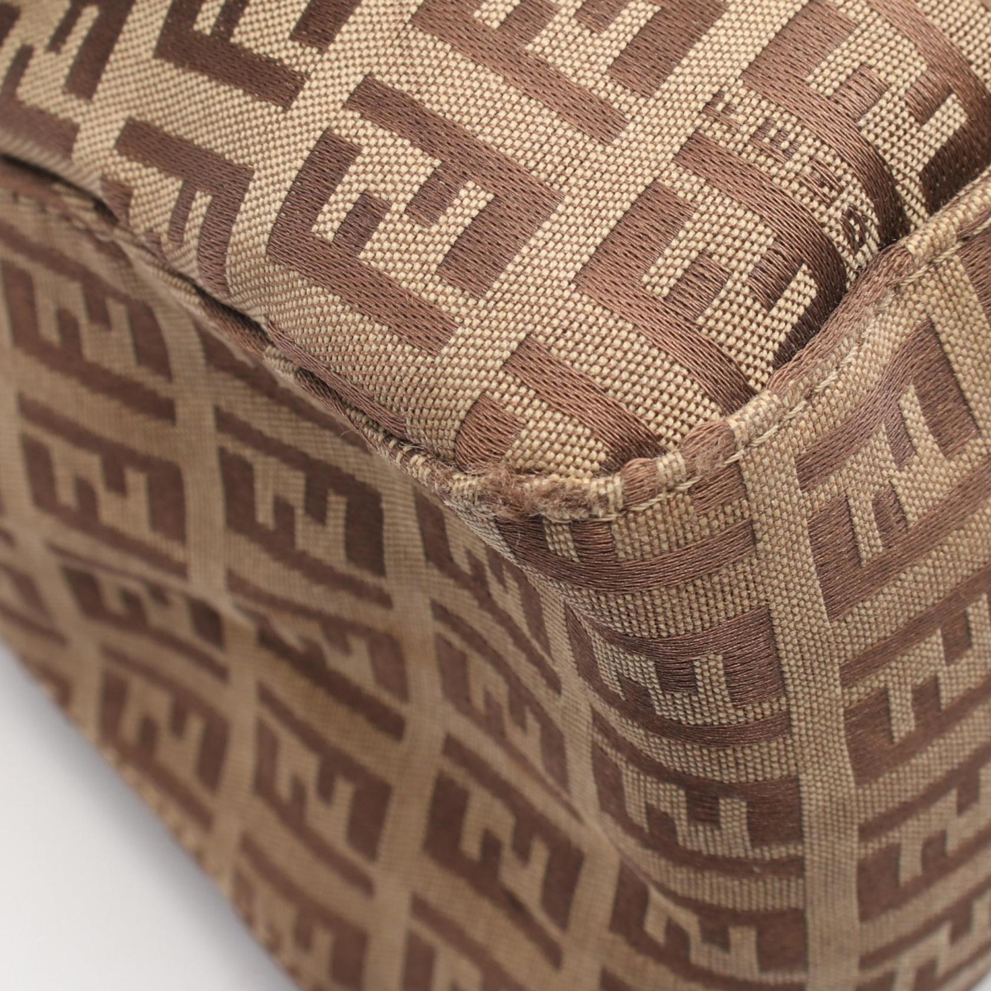 Fendi Beige Brown Canvas Leather Handbag Shoulder Bag (Pre-Owned)