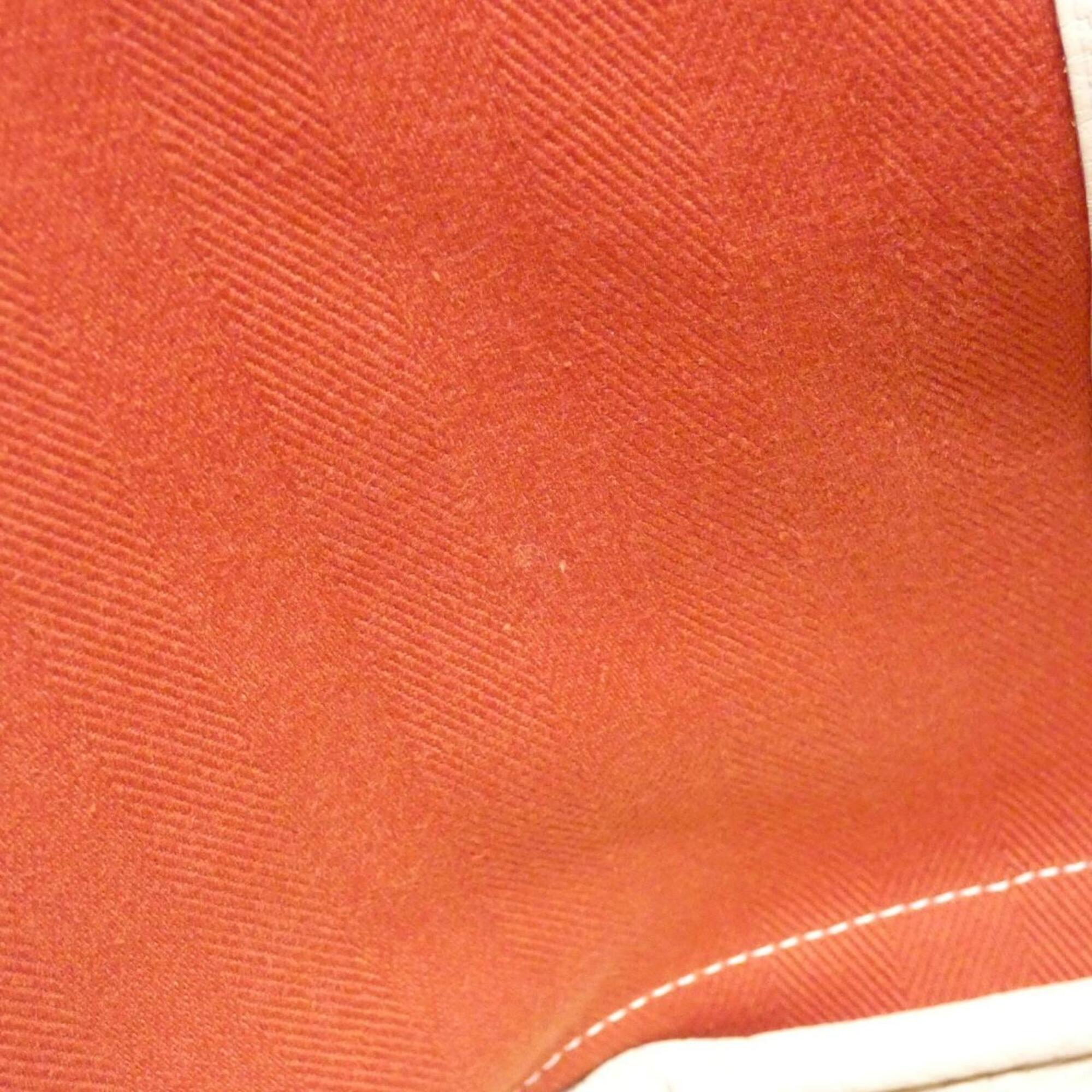 Hermes Red Color Toile Chevron Country Leather Handbag (Pre-Owned)