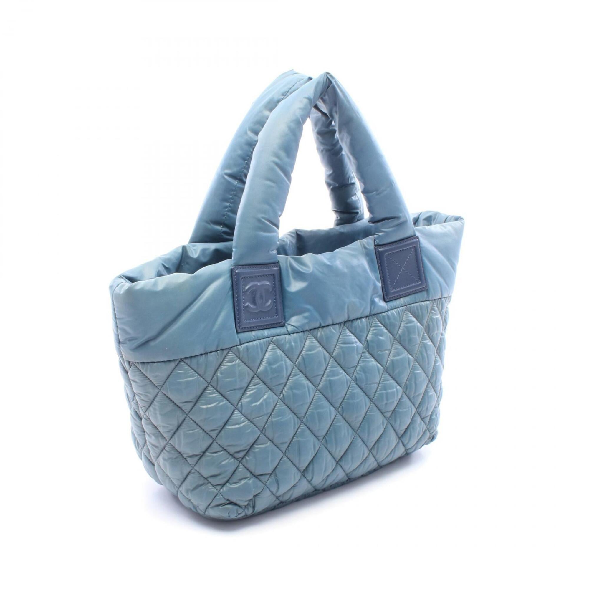 Chanel Green Navy Nylon Leather Handbag Tote Bag (Pre-Owned)