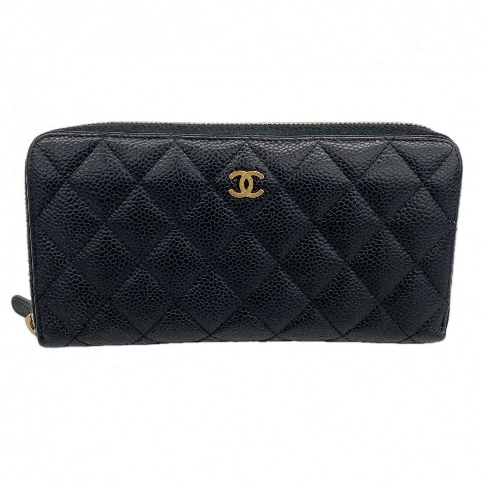 Chanel Black Grained Calfskin Long Wallet (Bi-Fold) (Pre-Owned)