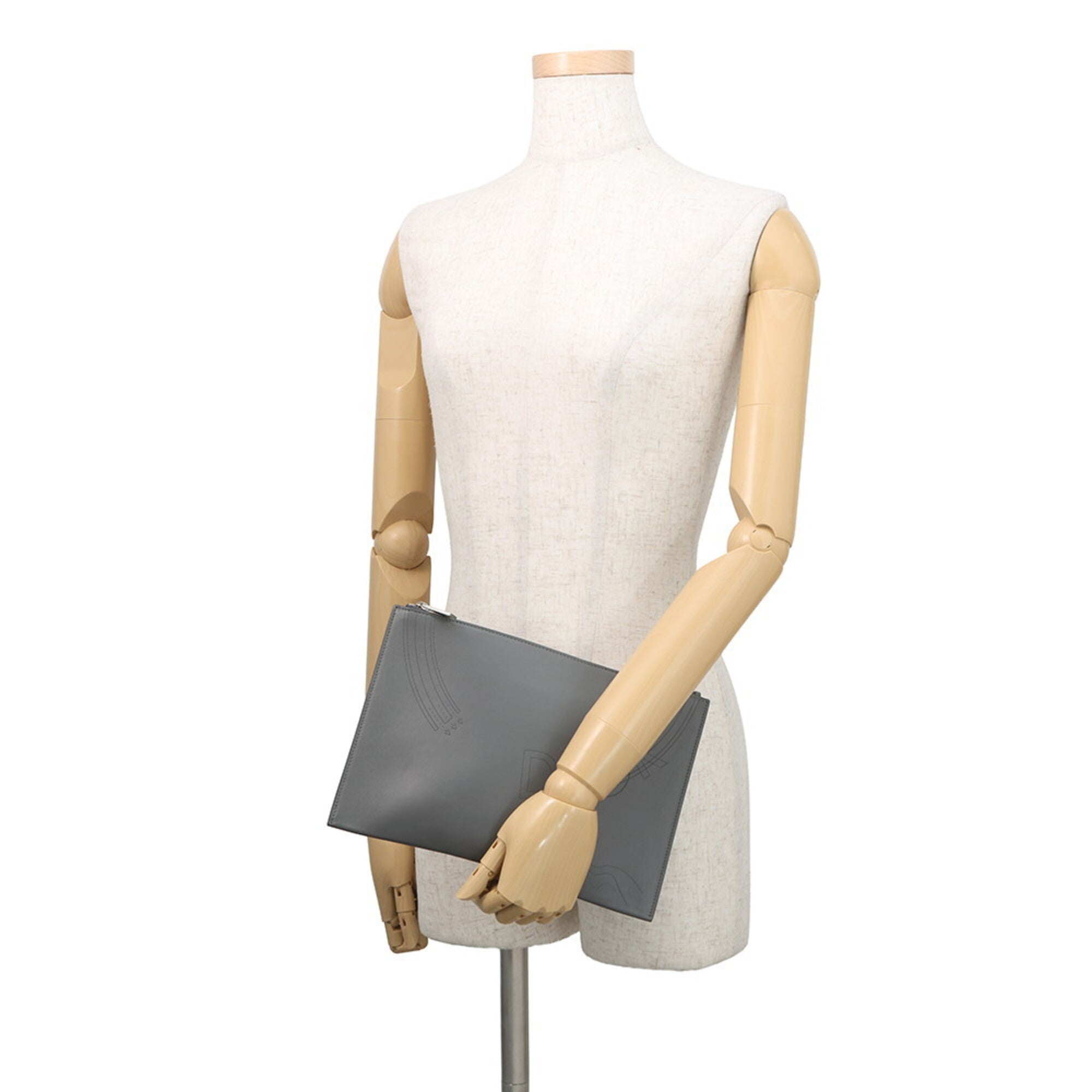 Christian Dior Gray Leather Clutch Bag Handbag (Pre-Owned)