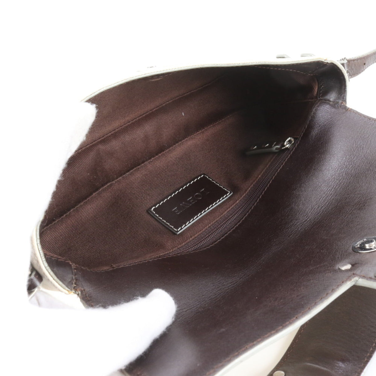 Loewe Brown Ivory Leather Coated Canvas Handbag Shoulder Bag (Pre-Owned)