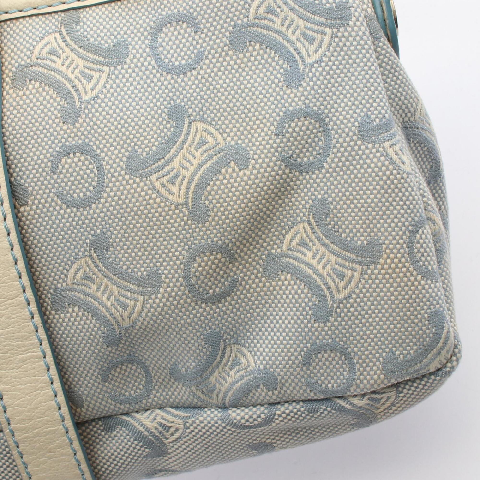 Celine Blue White Canvas Leather Handbag (Pre-Owned)