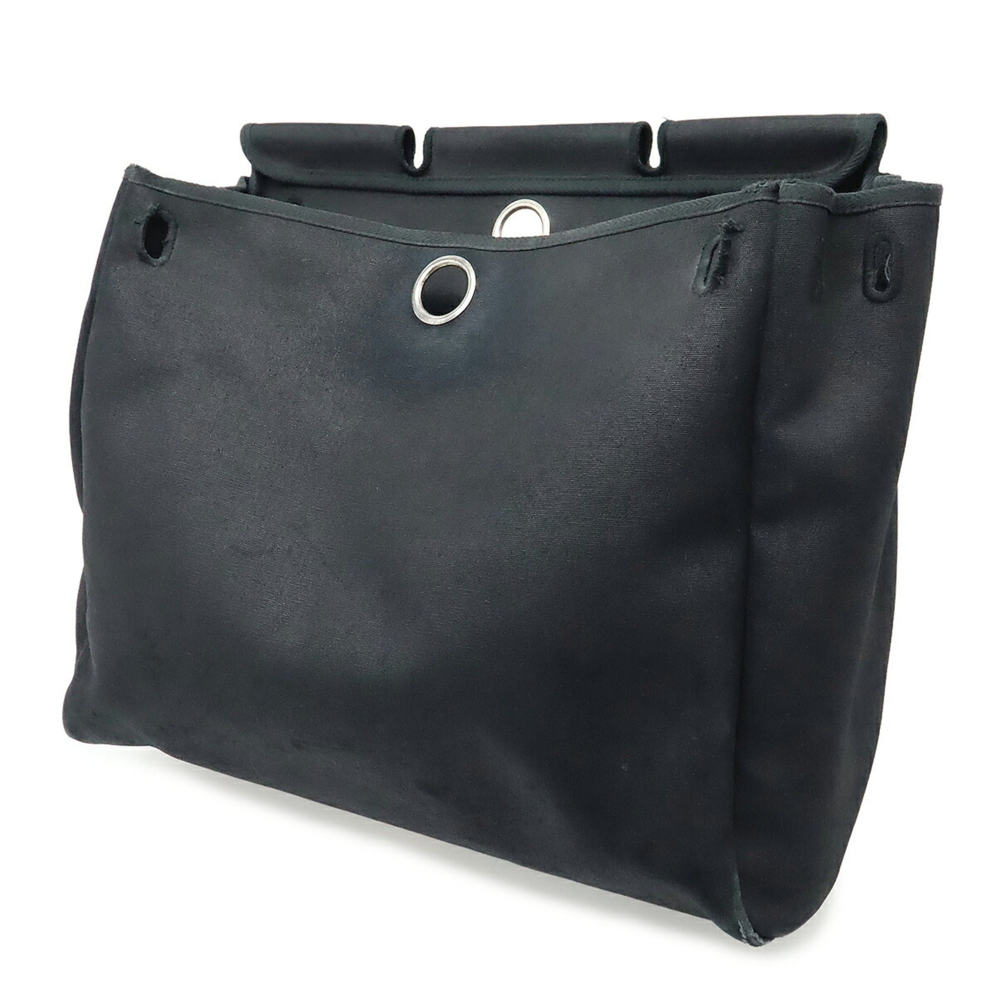 Hermes Black Canvas Handbag Shoulder Bag (Pre-Owned)