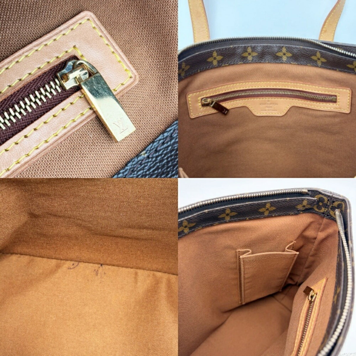 Louis Vuitton Brown Monogram Canvas Leather Shoulder Bag Tote Bag (Pre-Owned)