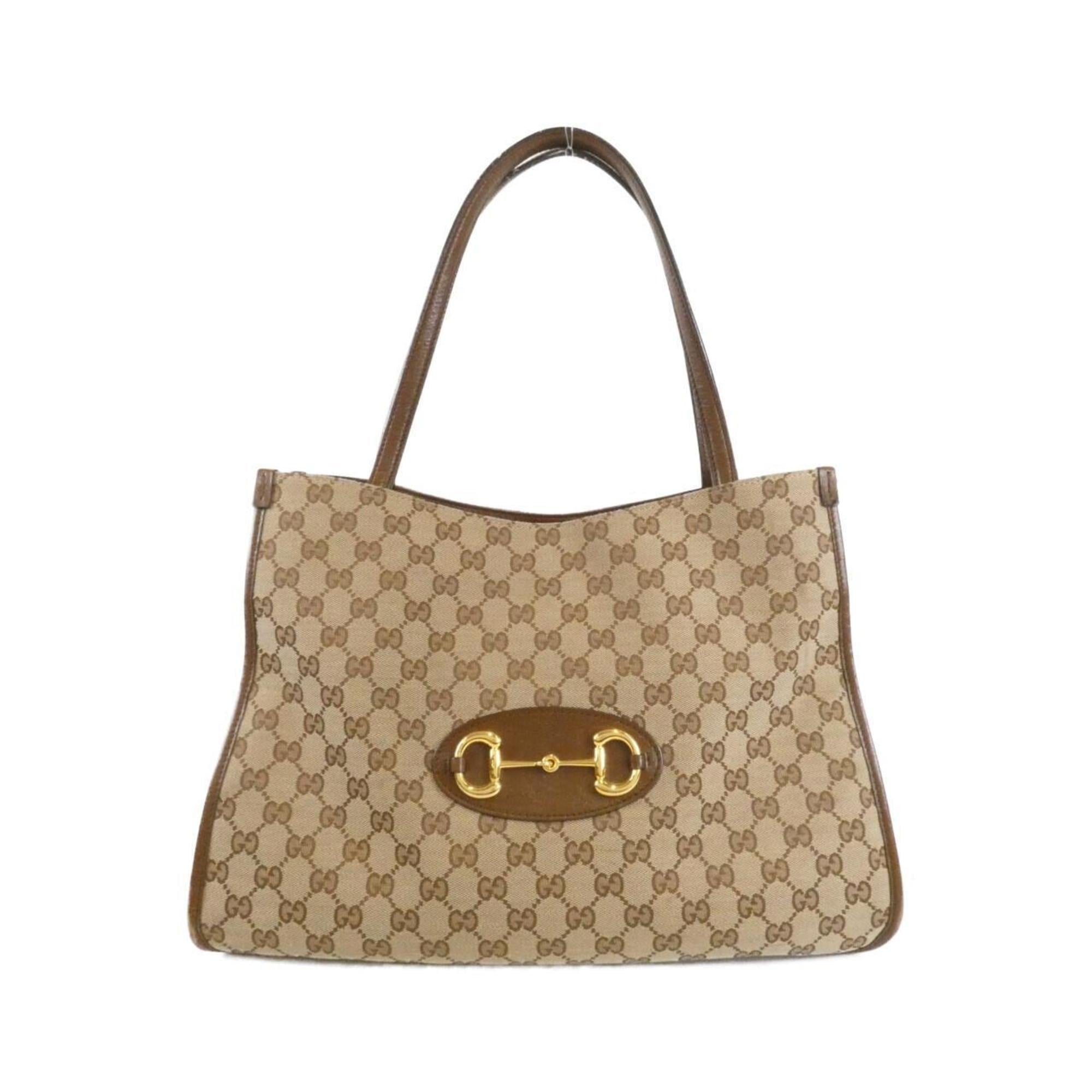 Gucci Beige Brown Gg Canvas Leather Handbag (Pre-Owned)