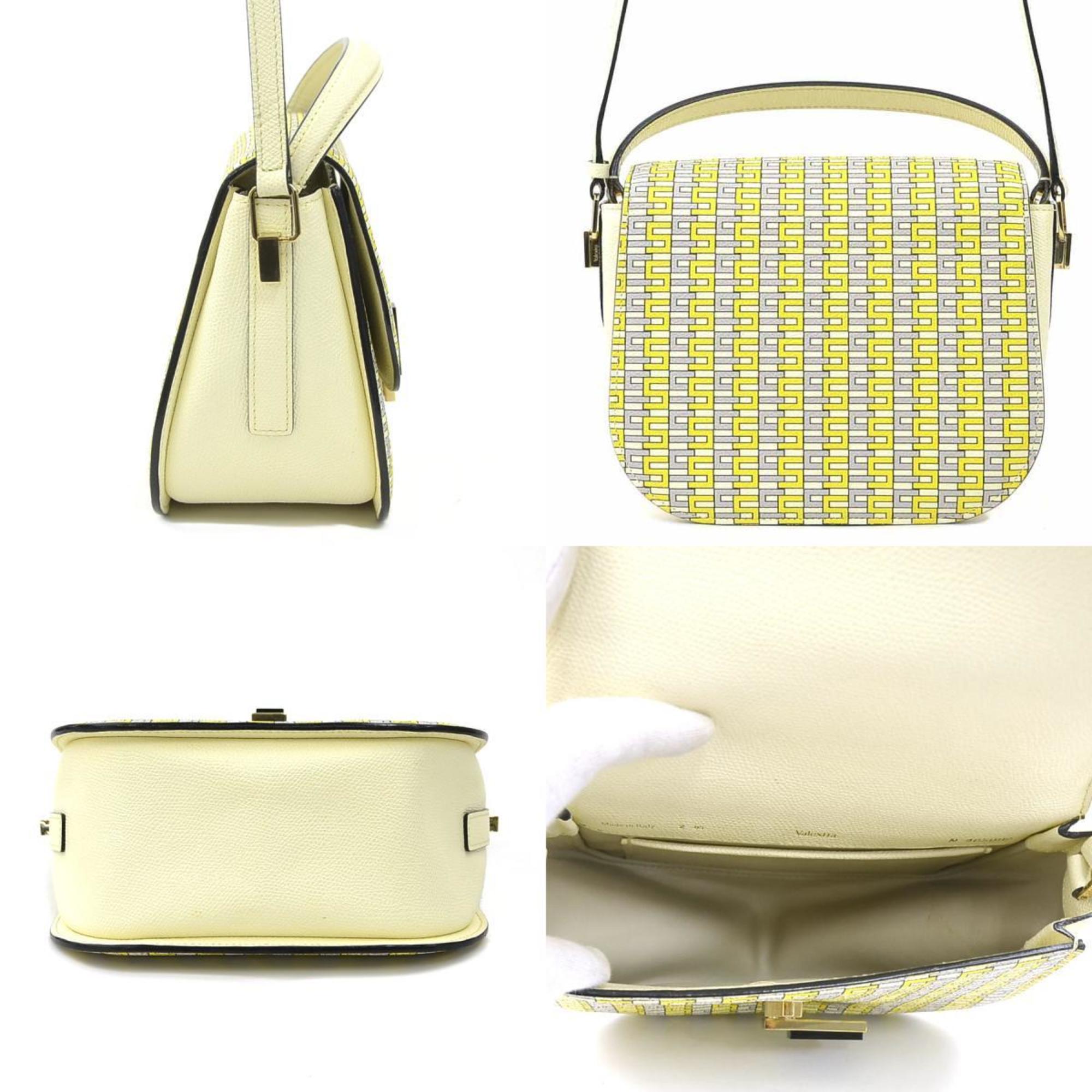 Valextra Gray Ivory Yellow Leather Handbag Shoulder Bag (Pre-Owned)