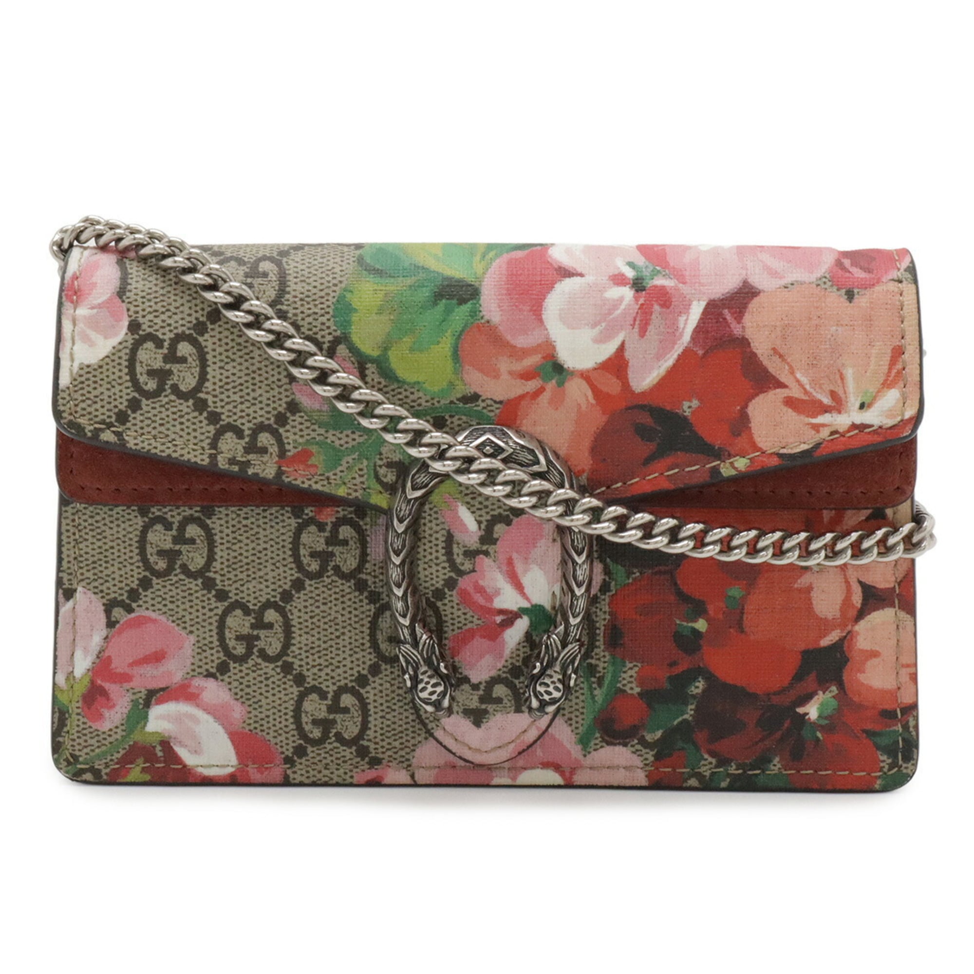 Gucci Gg Blooms Beige Multi-Color Pink Gg Supreme Suede Leather Shoulder Bag (Pre-Owned)