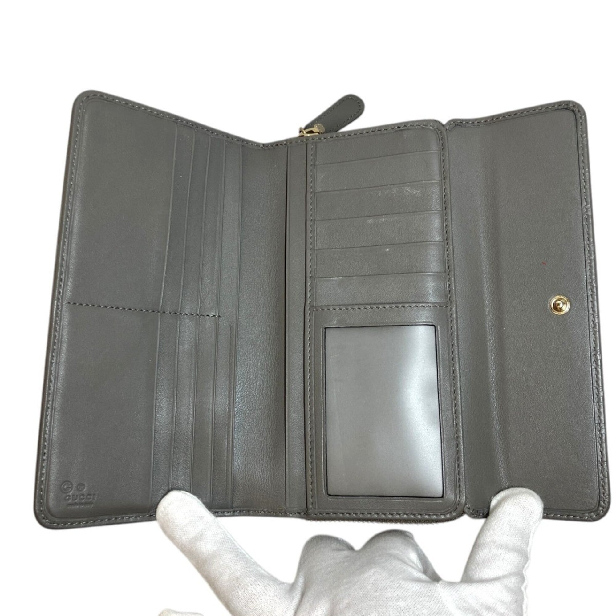 Gucci Gray Leather Long Wallet (Bi-Fold) (Pre-Owned)