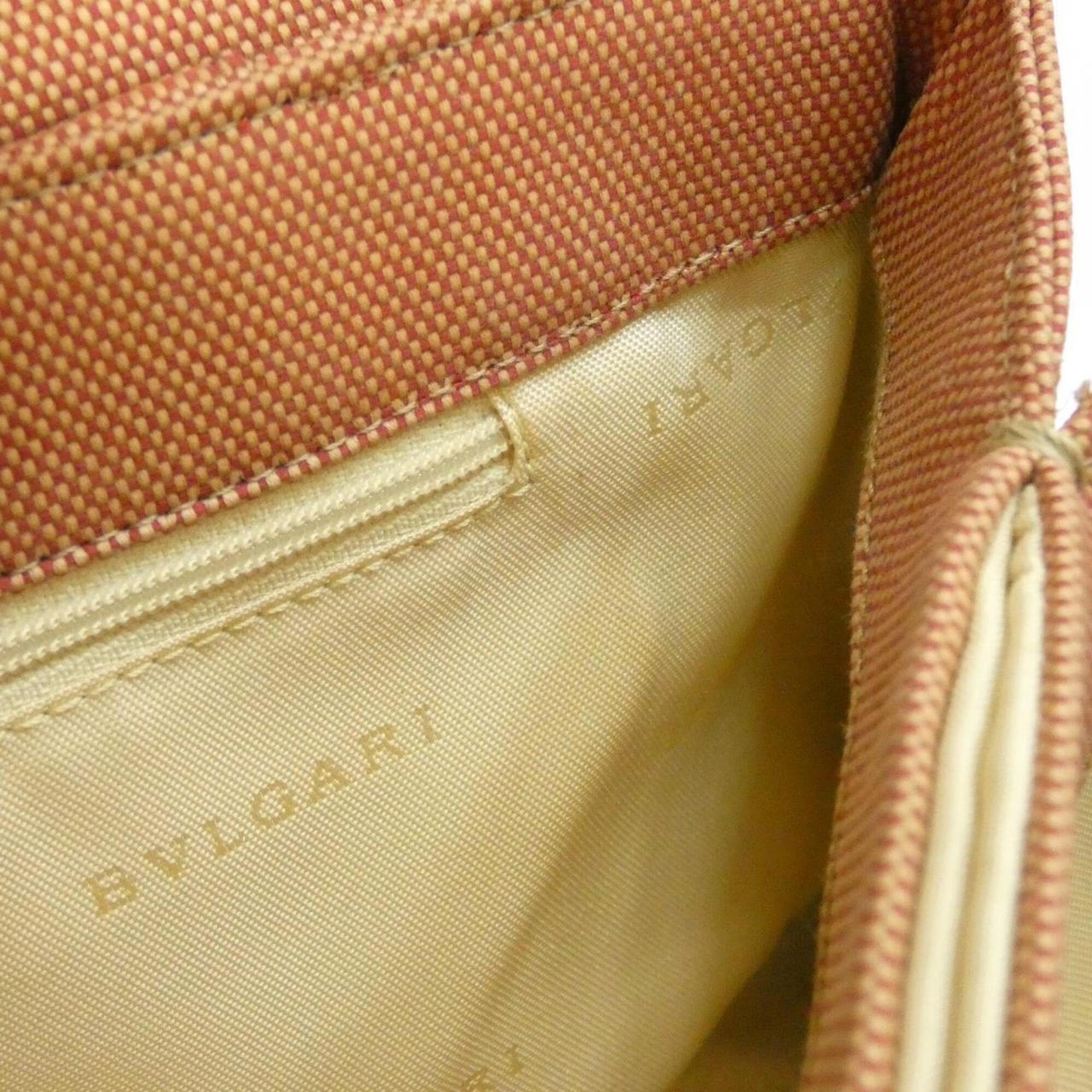 Bvlgari Beige Orange Canvas Leather Shoulder Bag (Pre-Owned)