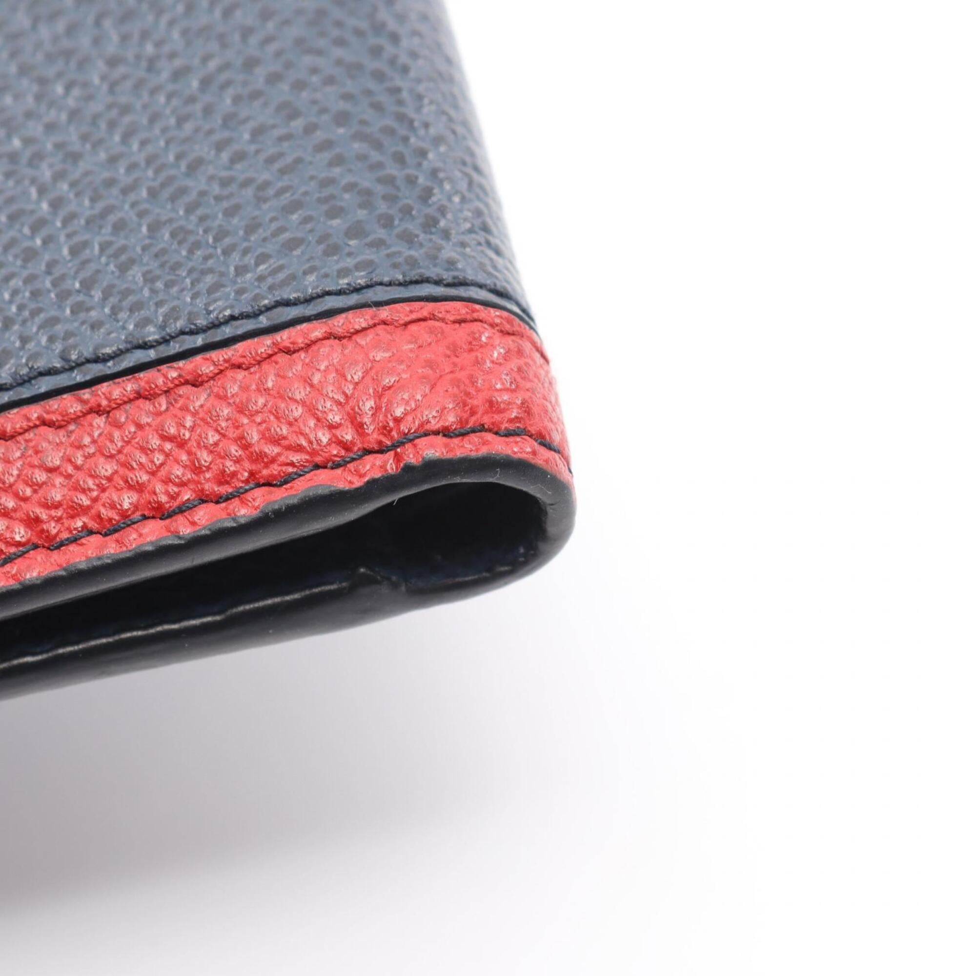 Prada Navy Red Color Leather Wallet (Bi-Fold) (Pre-Owned)