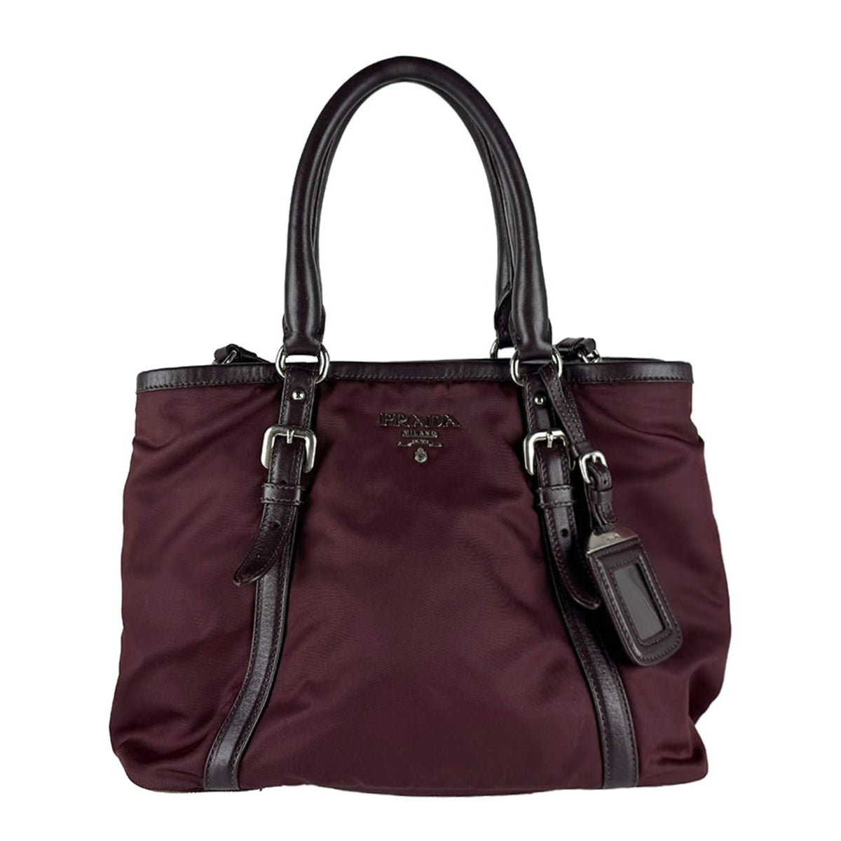 Prada Bordeaux Nylon Leather Handbag Shoulder Bag (Pre-Owned)