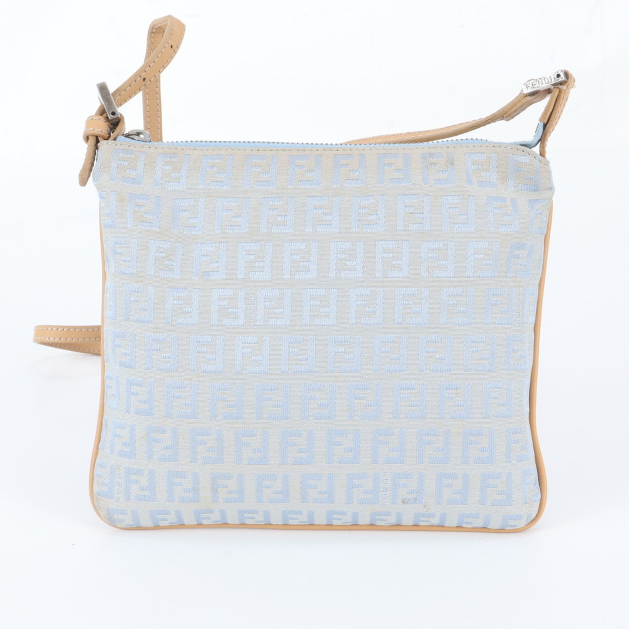 Fendi Blue Leather Canvas Handbag Shoulder Bag Tote Bag (Pre-Owned)