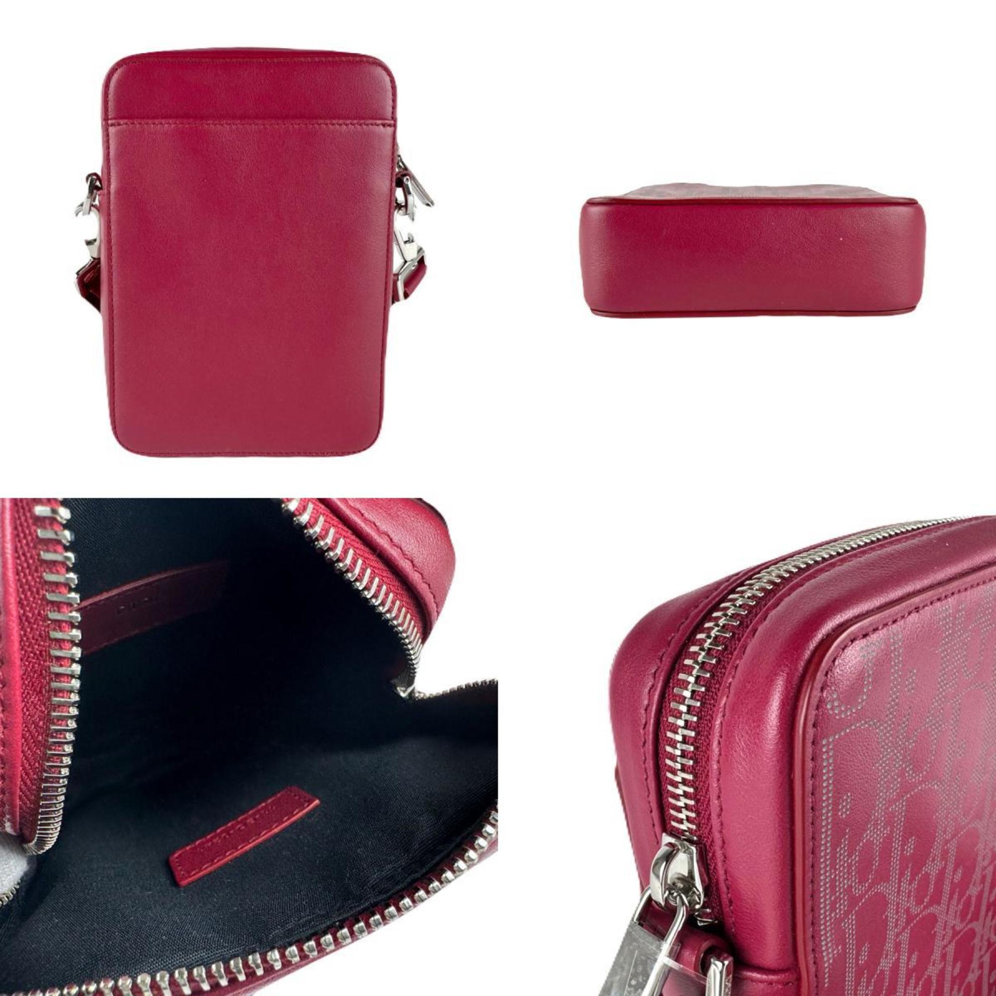 Christian Dior Dark Red Leather Shoulder Bag (Pre-Owned)