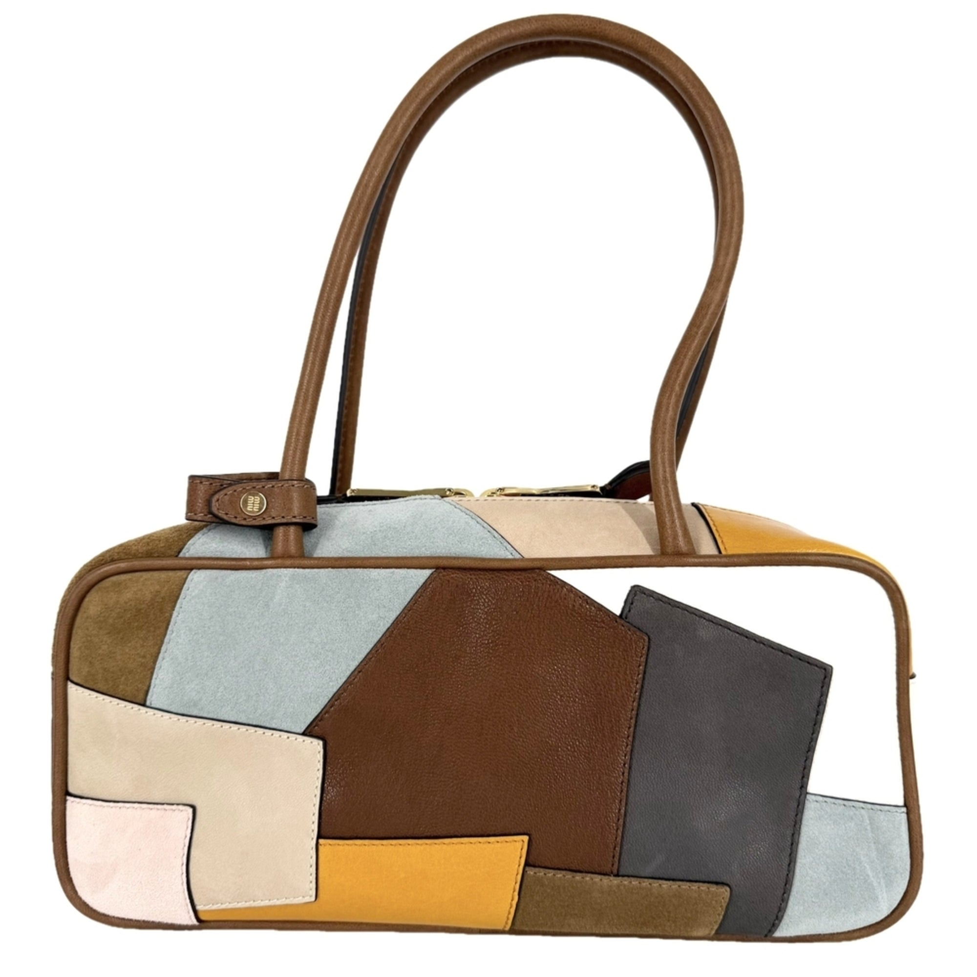 Miu Miu Brown Multi-Color White Leather Handbag Tote Bag (Pre-Owned)