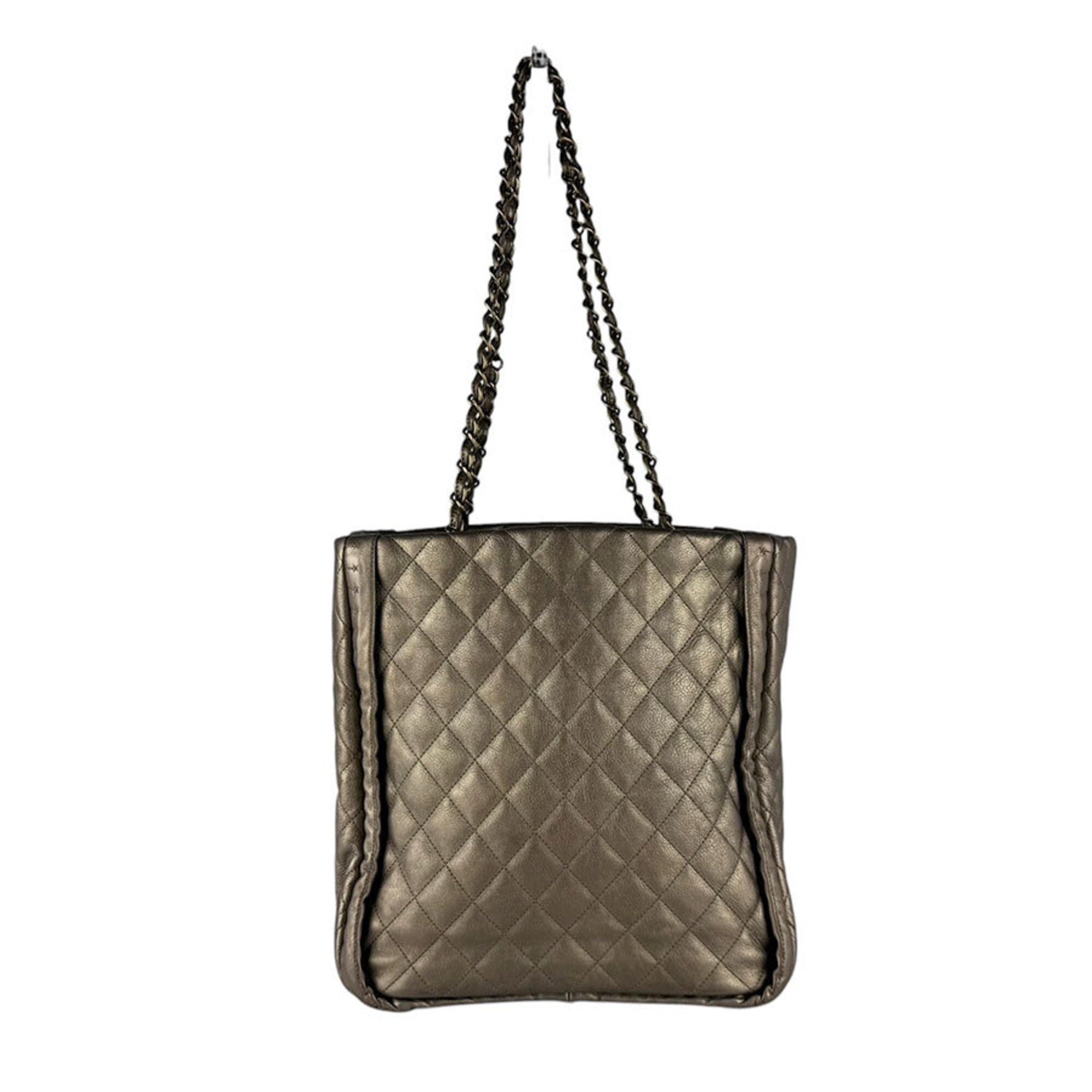 Chanel Gold Khaki Metallic Leather Shoulder Bag (Pre-Owned)