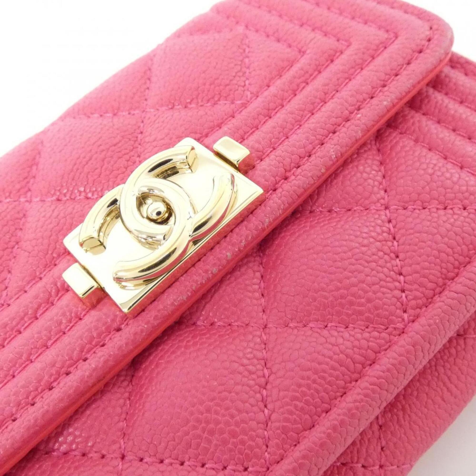 Chanel Pink Grained Calfskin Wallet (Tri-Fold) (Pre-Owned)
