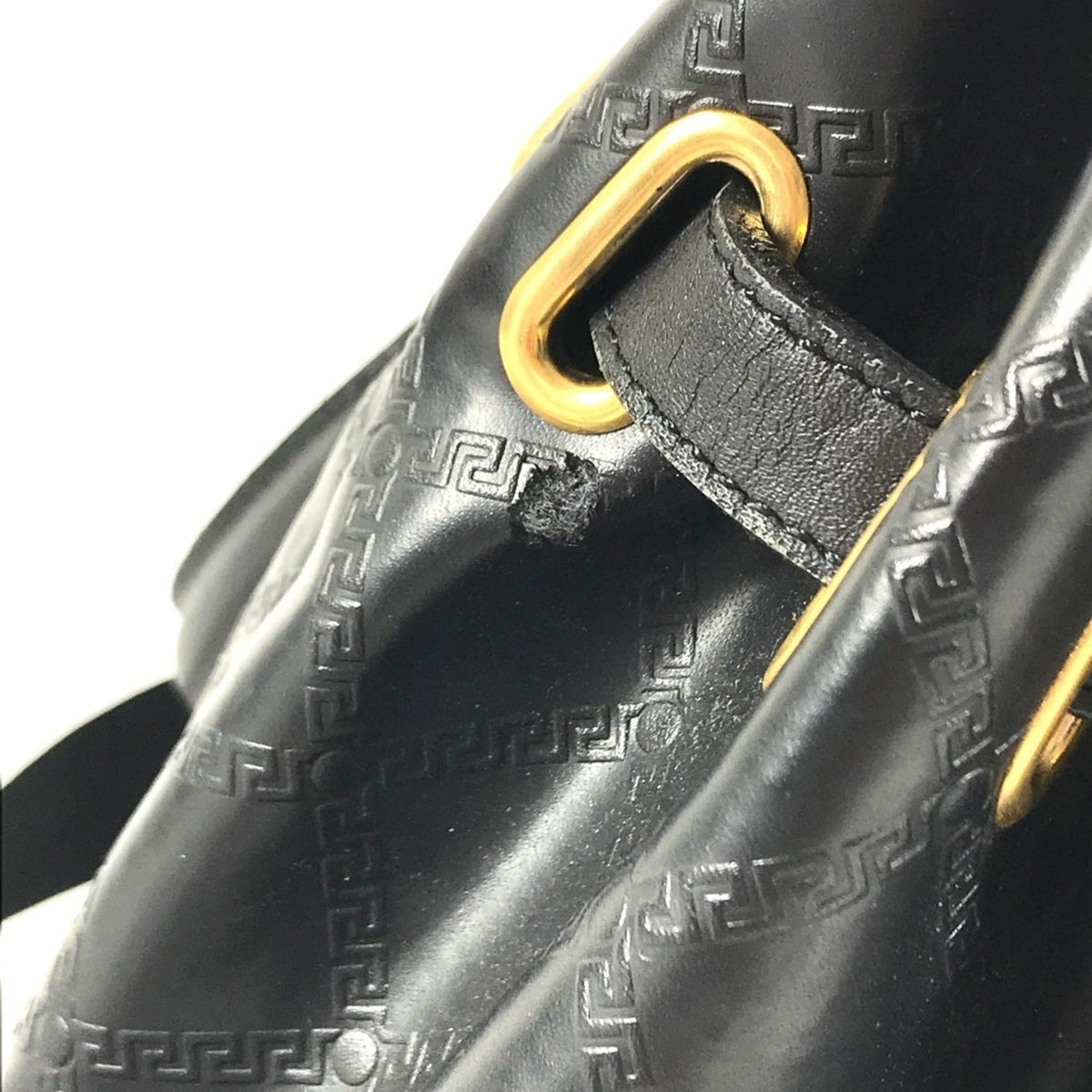 Versace Black Leather Boston Bag Handbag (Pre-Owned)