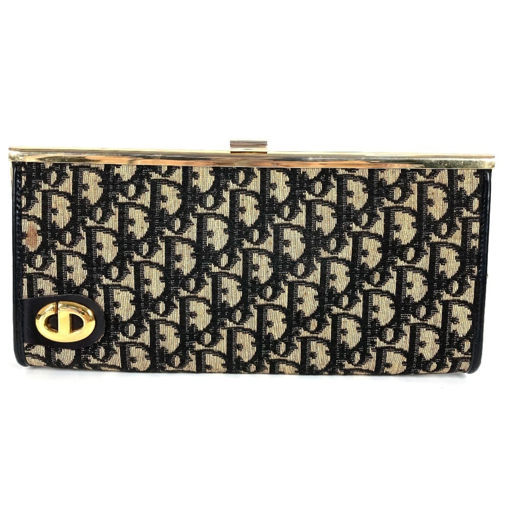 Christian Dior Gold Navy Leather Canvas Clutch Bag Handbag Pouch (Pre-Owned)