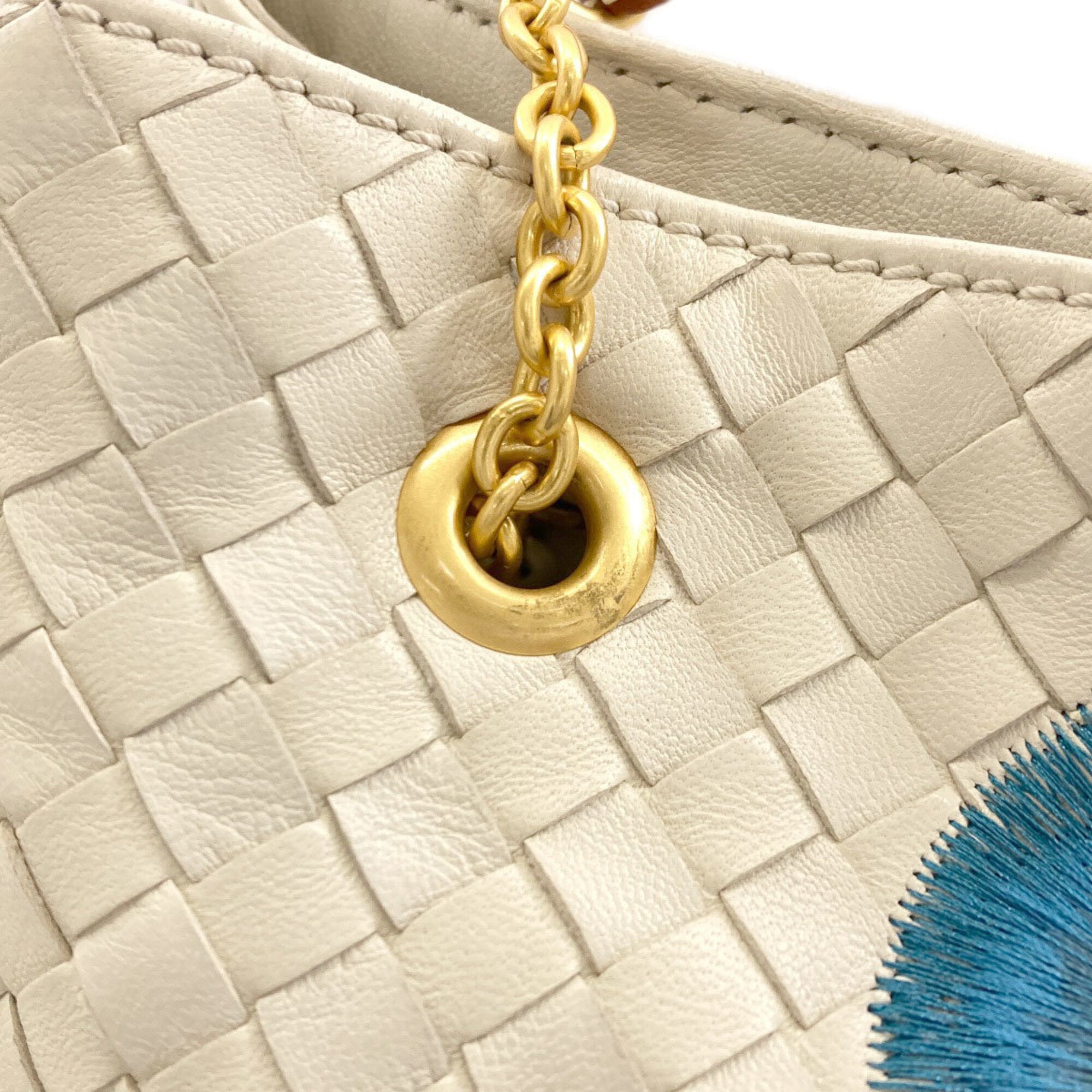 Bottega Veneta Intrecciato Blue Red Color White Leather Tote Bag (Pre-Owned)