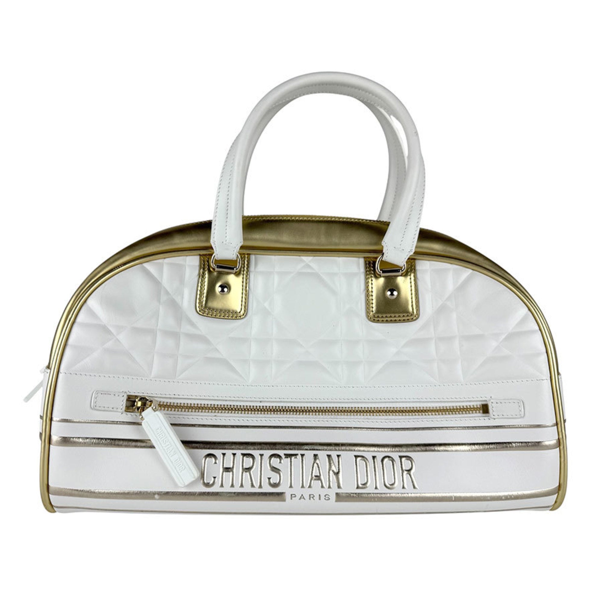 Christian Dior Gold White Leather Handbag Shoulder Bag (Pre-Owned)