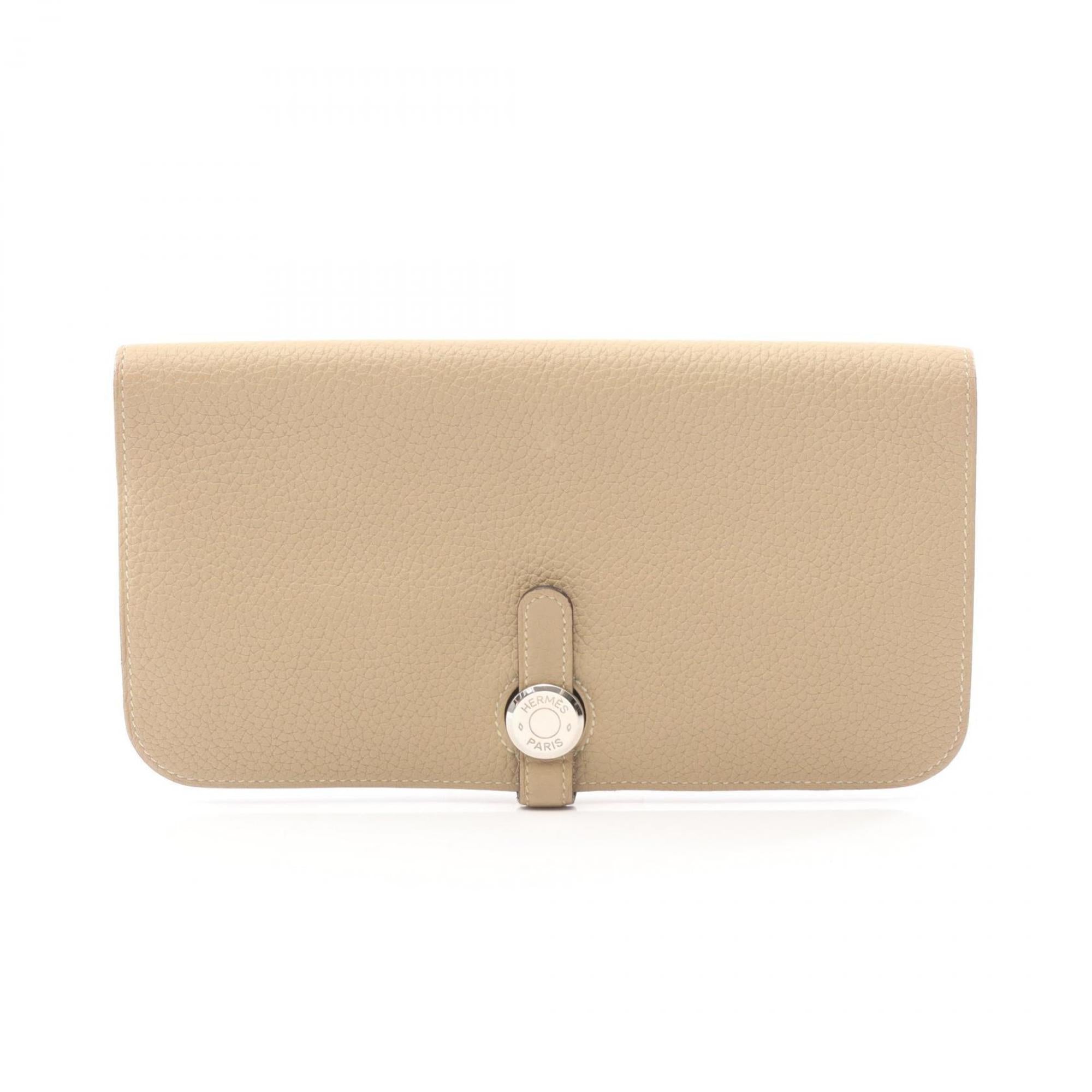 Hermes Beige Taurillon Clemence Leather Long Wallet (Bi-Fold) (Pre-Owned)