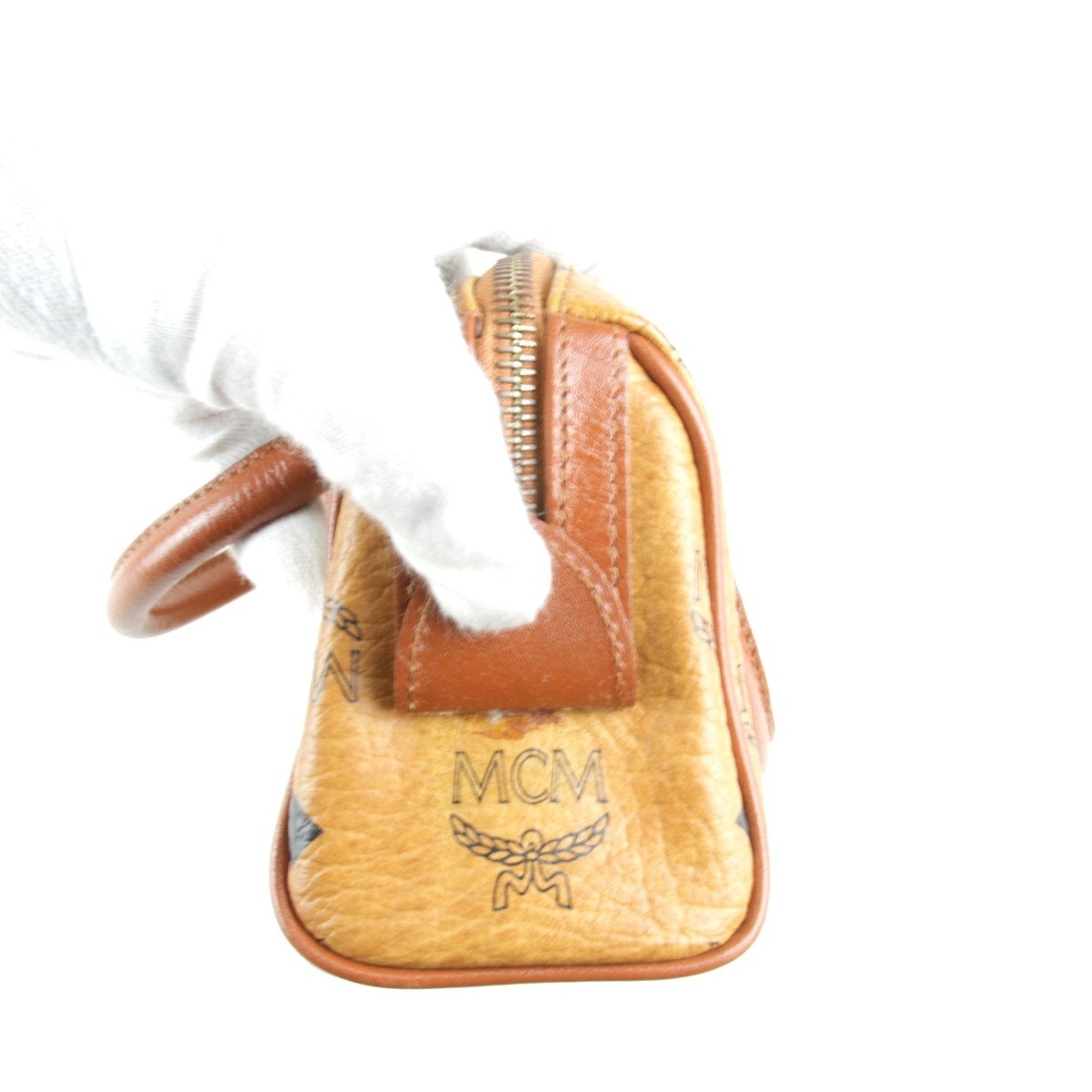 Mcm Visetos Brown Leather Boston Bag (Pre-Owned)