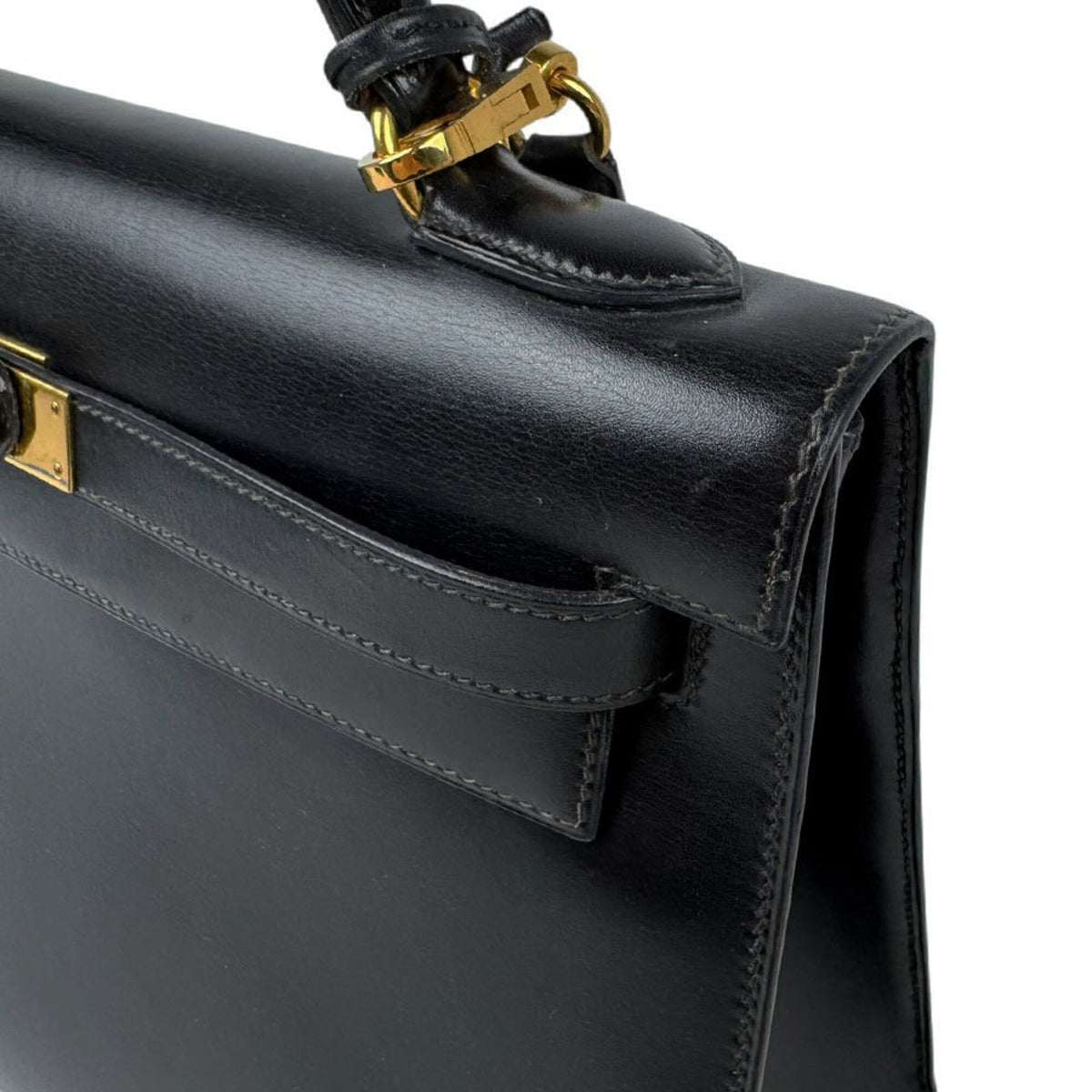 Hermes Black Box Calf Leather Handbag Shoulder Bag (Pre-Owned)