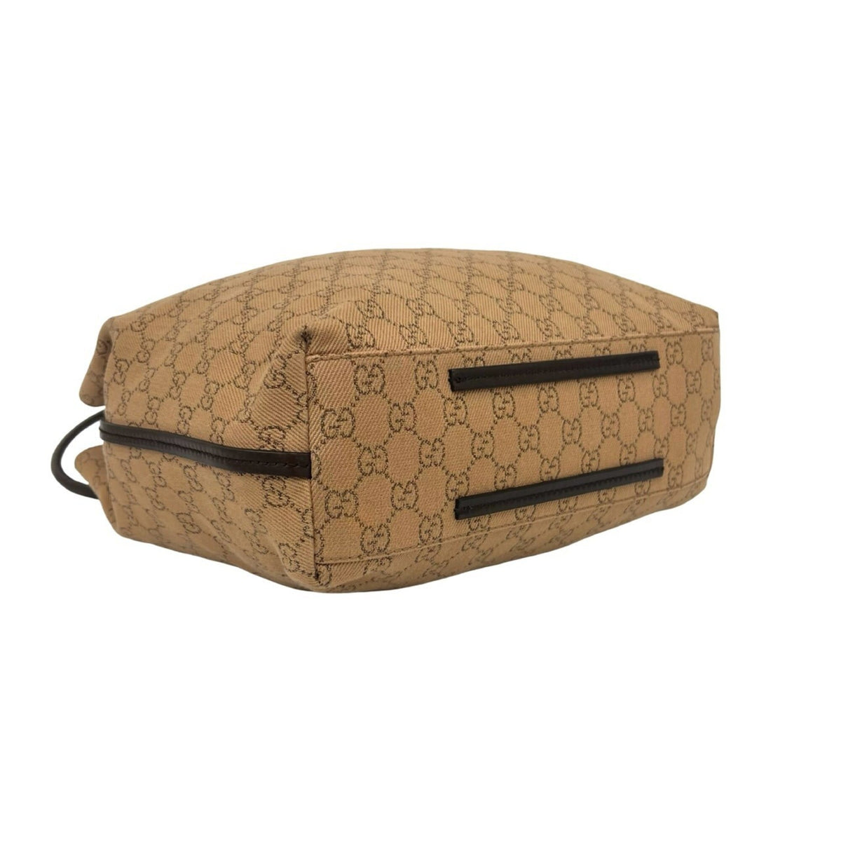 Gucci Beige Brown Canvas Leather Shoulder Bag Tote Bag (Pre-Owned)