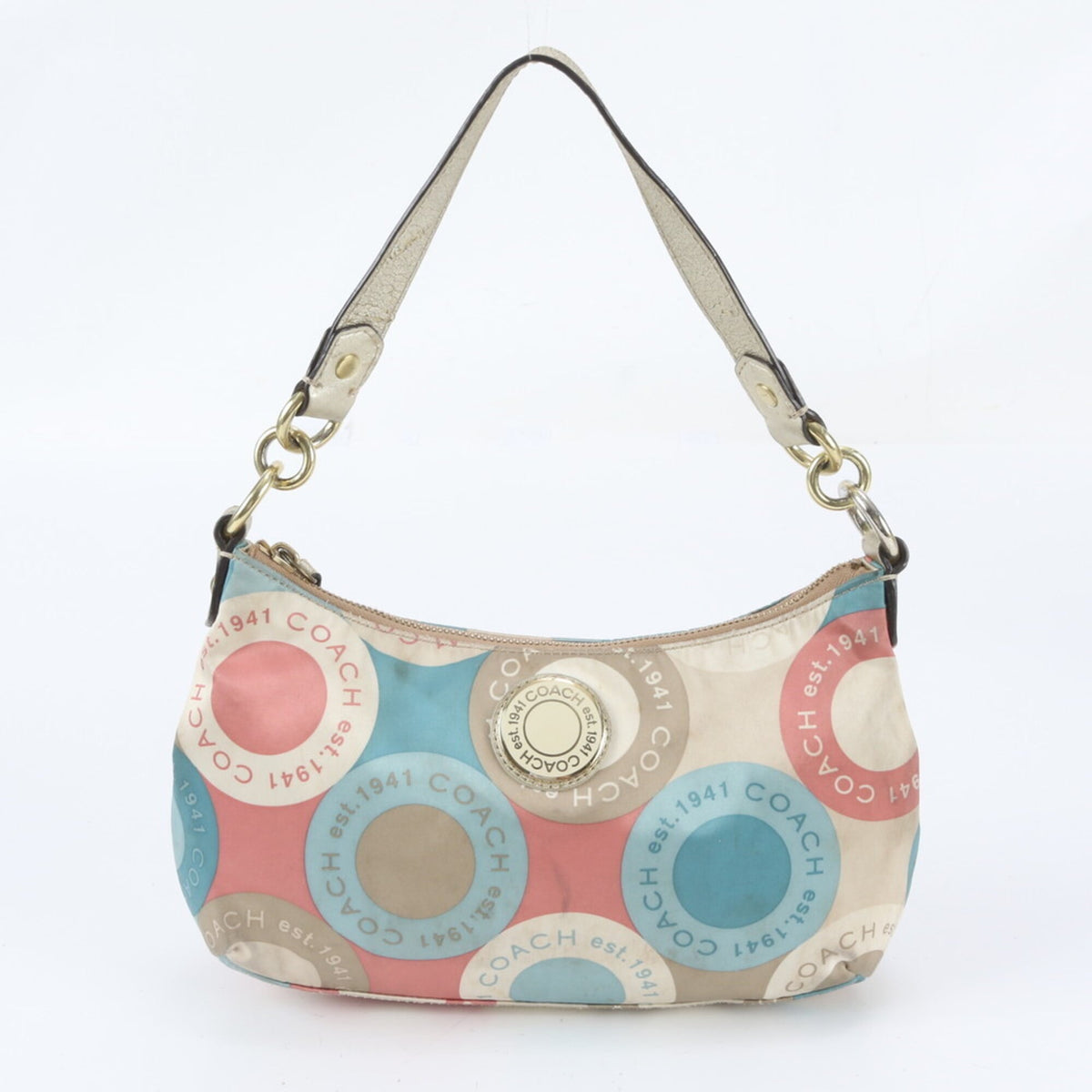 Coach Beige Leather Nylon Handbag Shoulder Bag (Pre-Owned)