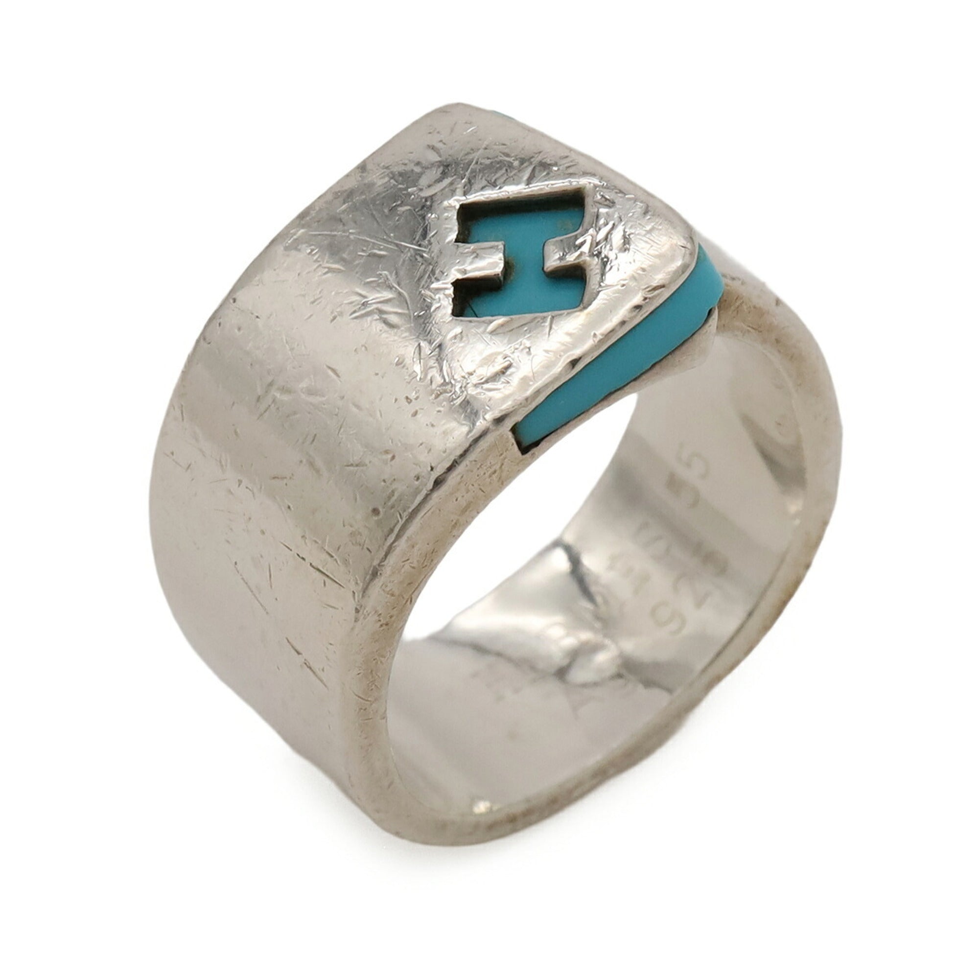 Hermes Silver Blue Silver 925 Band Ring (Pre-Owned)
