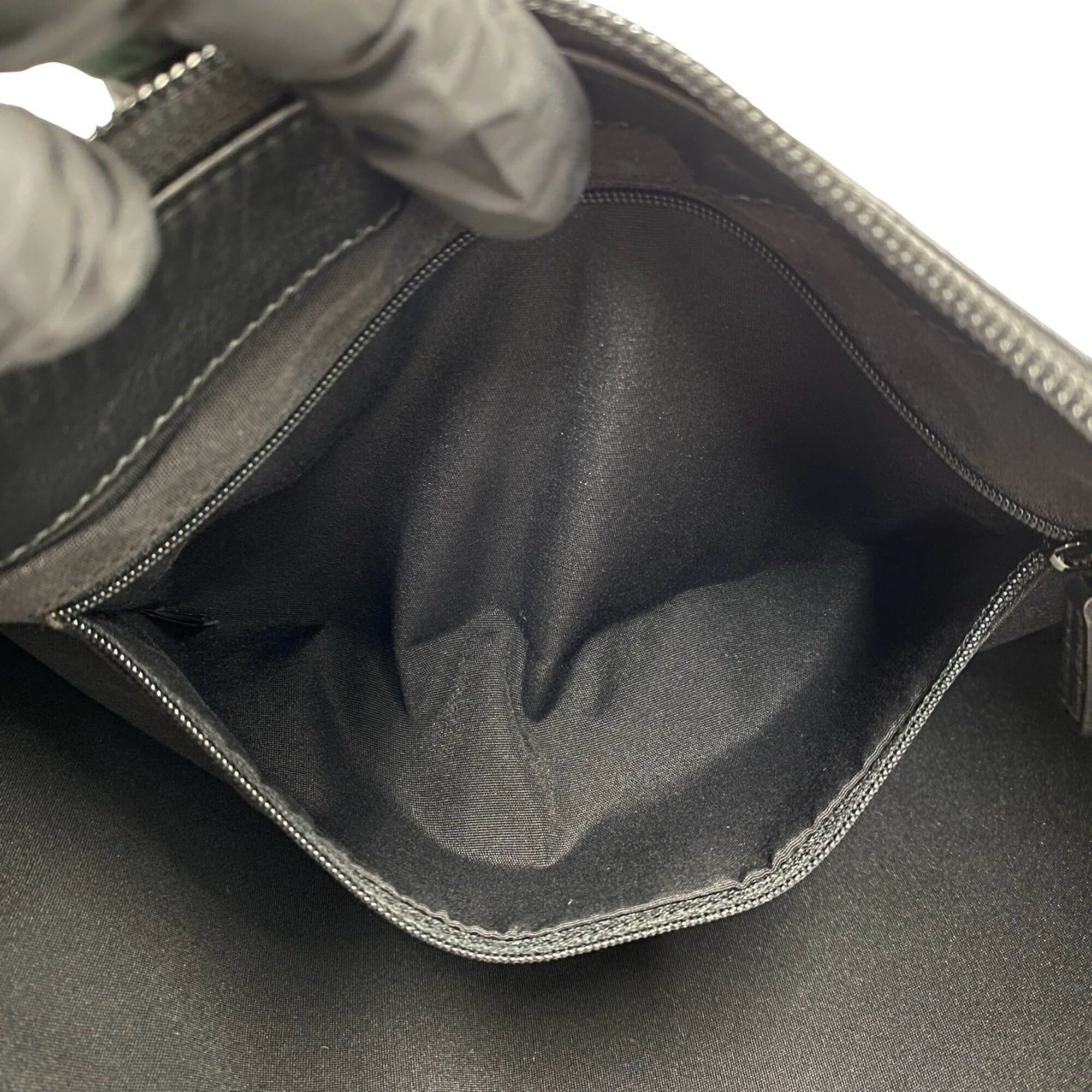 Gucci Black Green Canvas Leather Handbag Shoulder Bag (Pre-Owned)