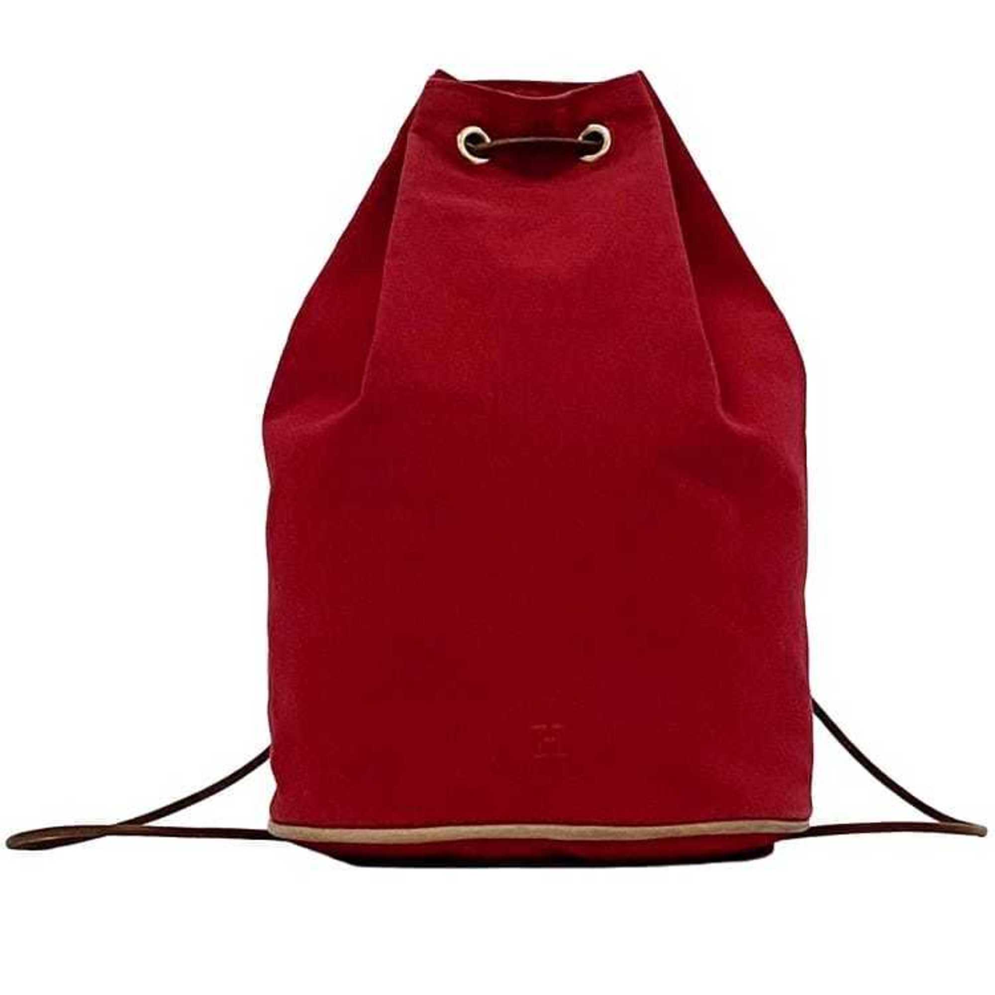 Hermes Red Color Cotton Canvas Leather Backpack (Pre-Owned)