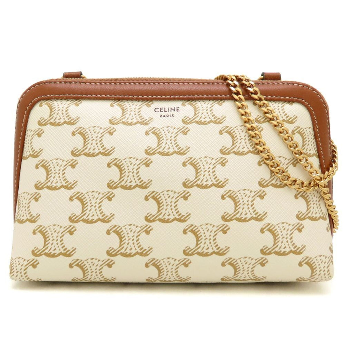 Celine White Coated Canvas Leather Shoulder Bag (Pre-Owned)