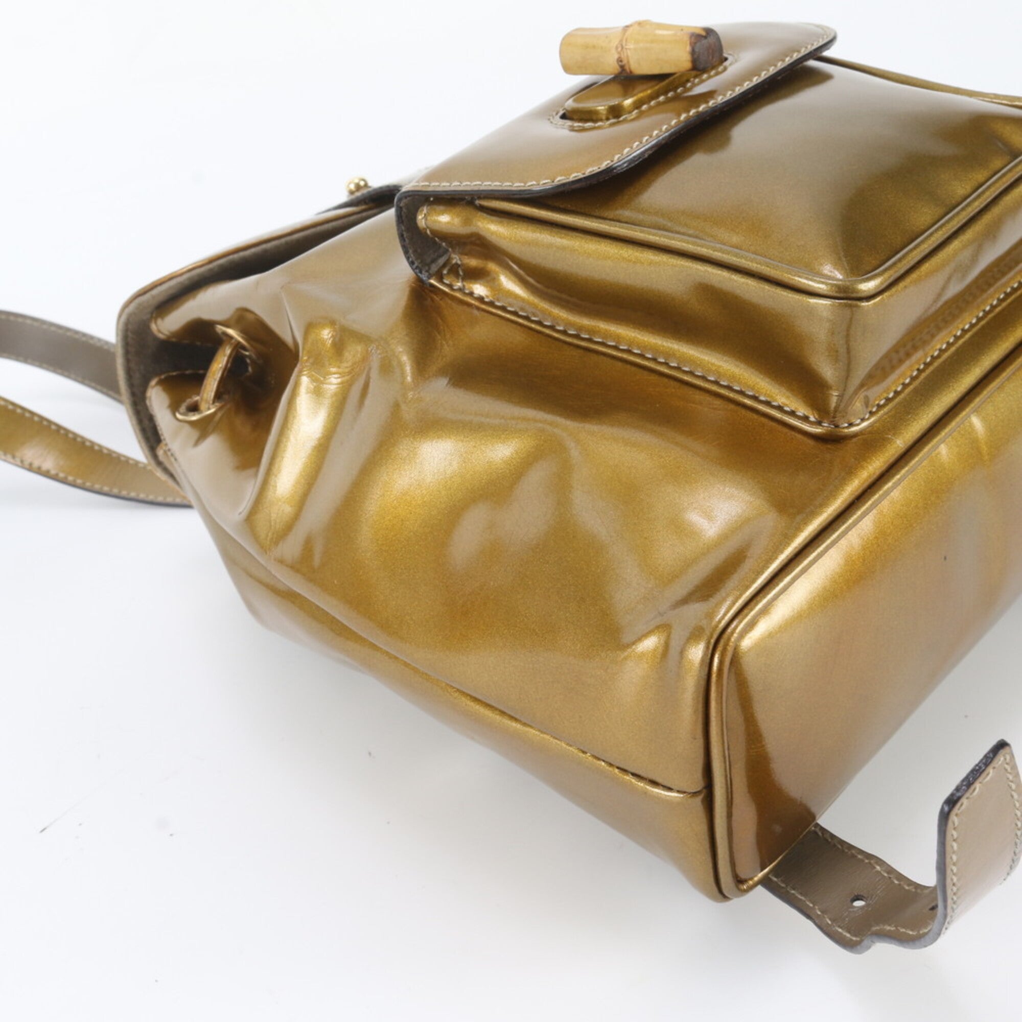 Gucci Gold Leather Backpack Handbag Shoulder Bag (Pre-Owned)