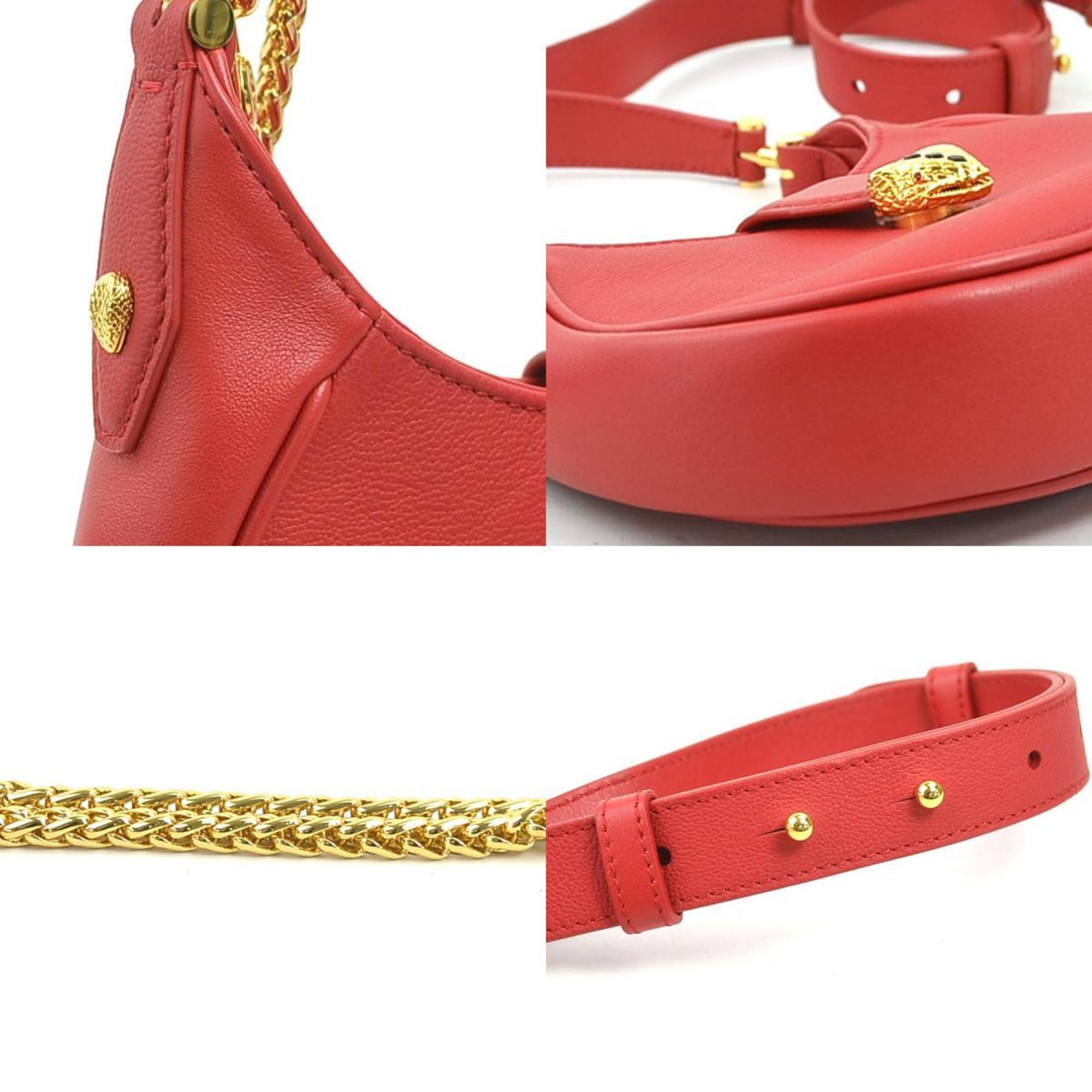 Bvlgari Red Color Leather Handbag Shoulder Bag (Pre-Owned)