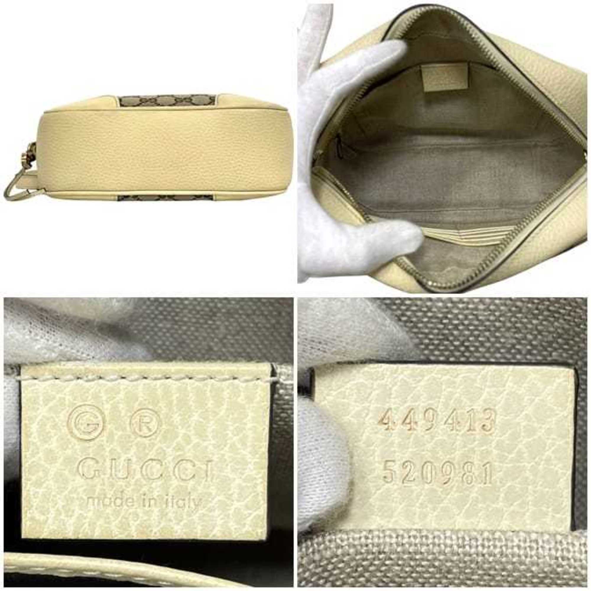 Gucci Beige White Canvas Leather Shoulder Bag (Pre-Owned)