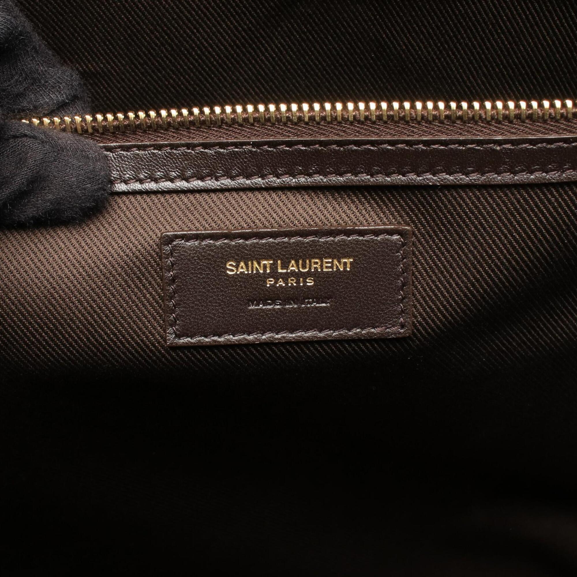 Yves Saint Laurent Brown Coated Canvas Leather Boston Bag Handbag (Pre-Owned)