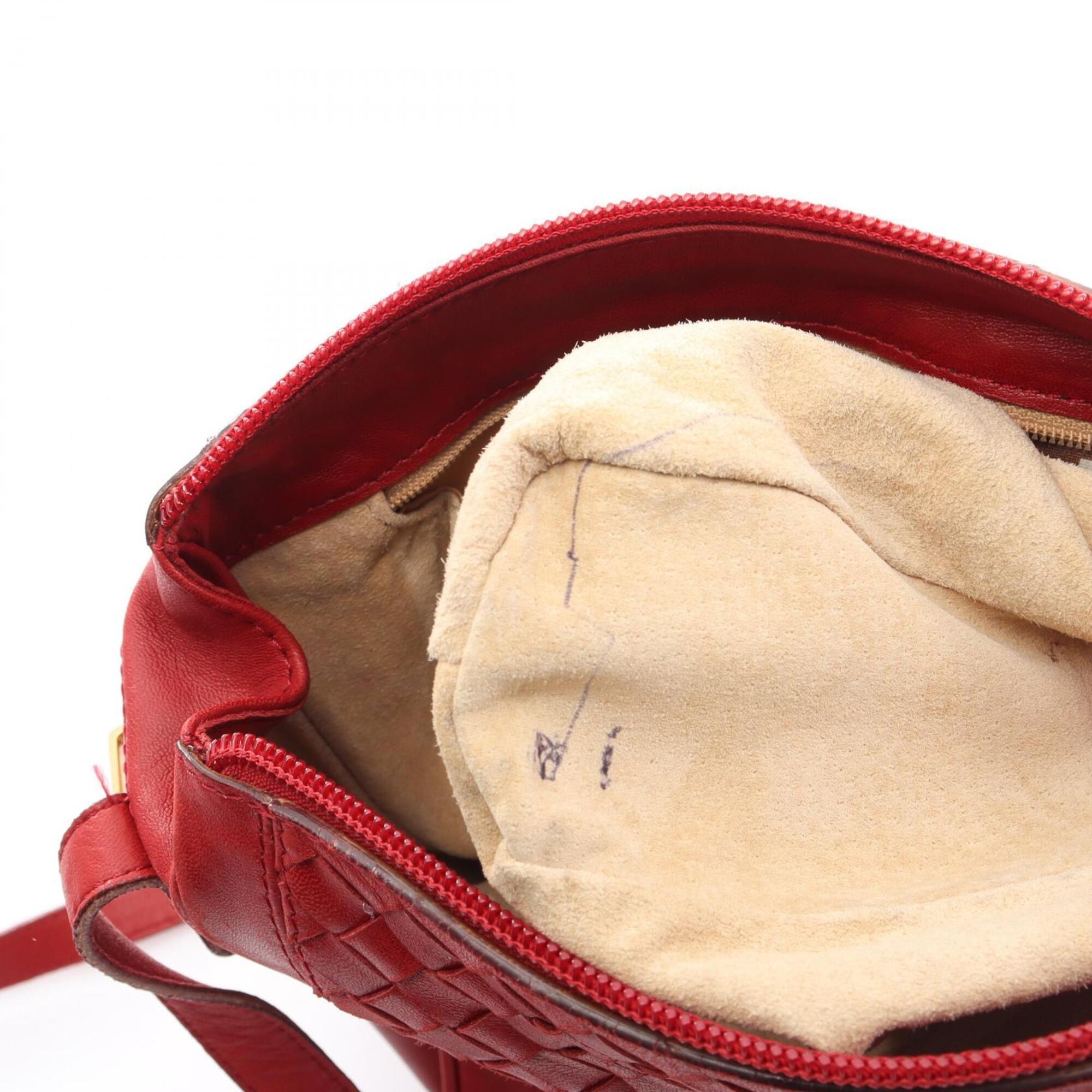 Bottega Veneta Red Color Intrecciato Handbag Shoulder Bag (Pre-Owned)