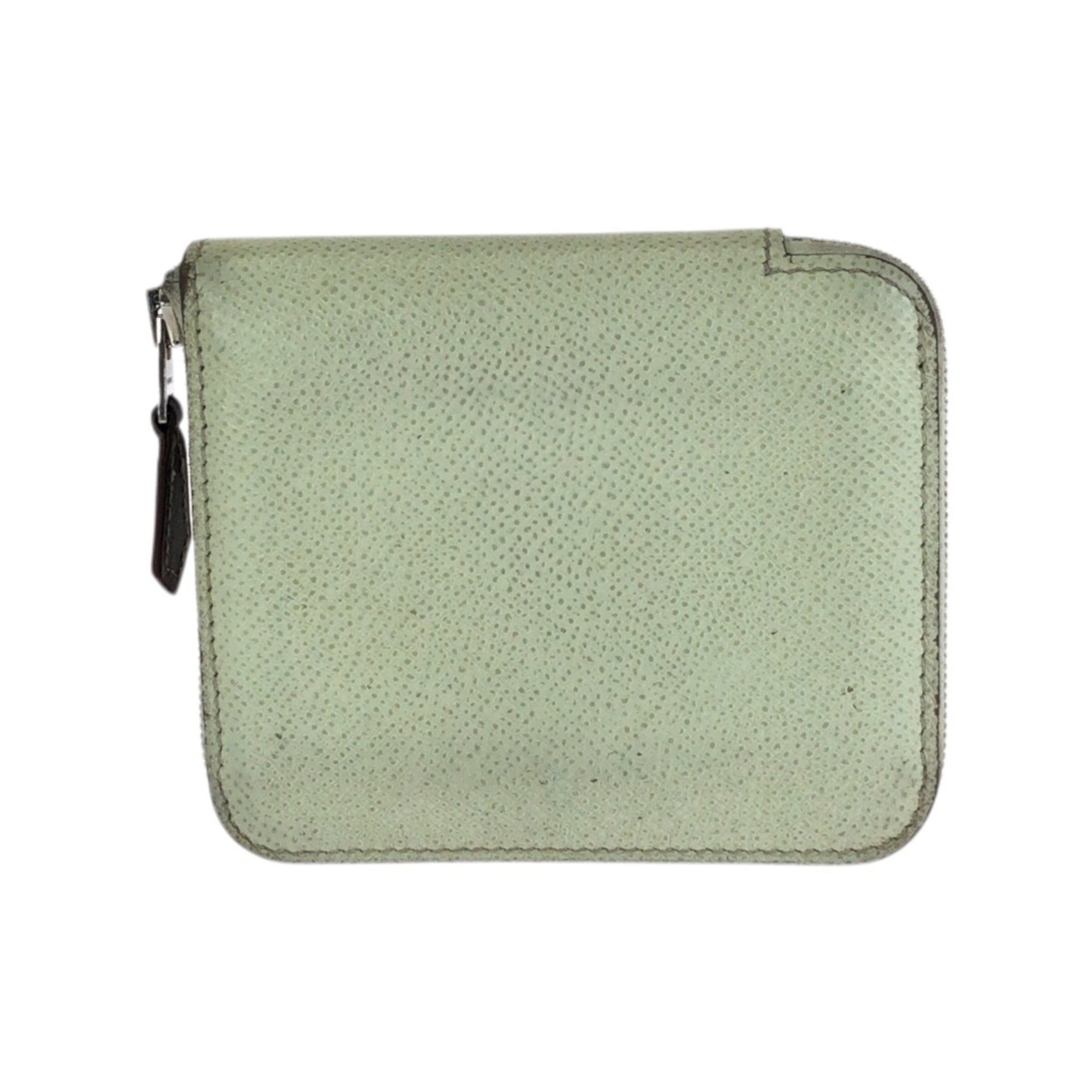 Hermes Light Green Epsom Leather Silk Coin Purse/Coin Case (Pre-Owned)