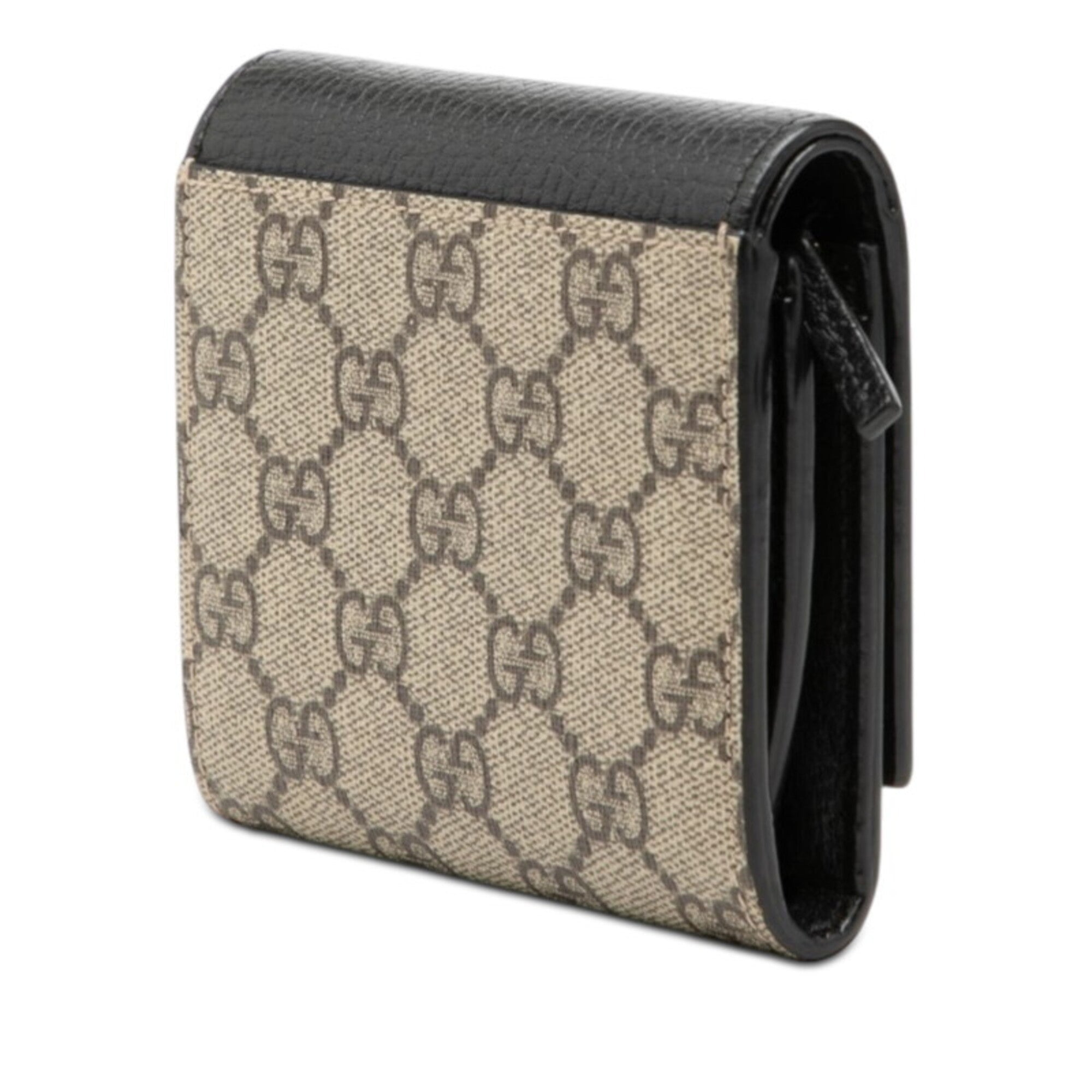 Gucci Gg Supreme Beige Black Pvc Leather Wallet (Bi-Fold) (Pre-Owned)