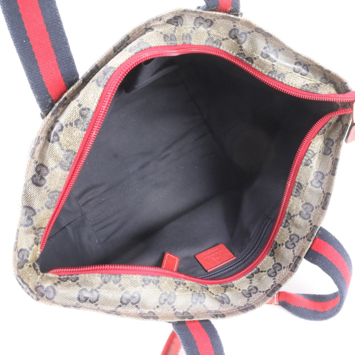 Gucci Red Color Leather Coated Canvas Handbag Shoulder Bag Tote Bag (Pre-Owned)