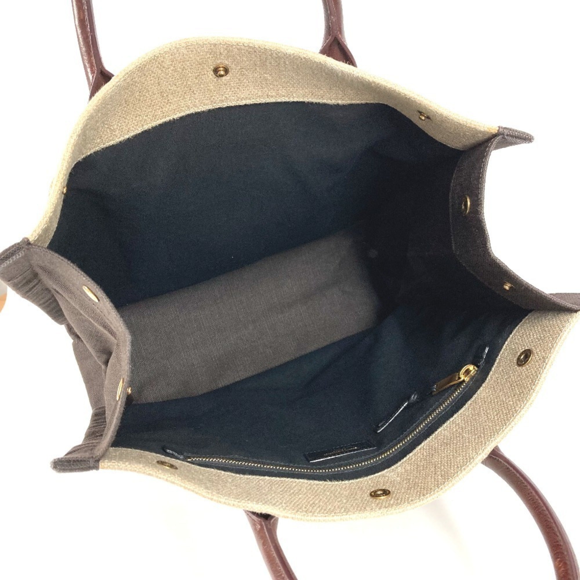 Yves Saint Laurent Beige Brown Linen Leather Handbag Shoulder Bag Tote Bag (Pre-Owned)