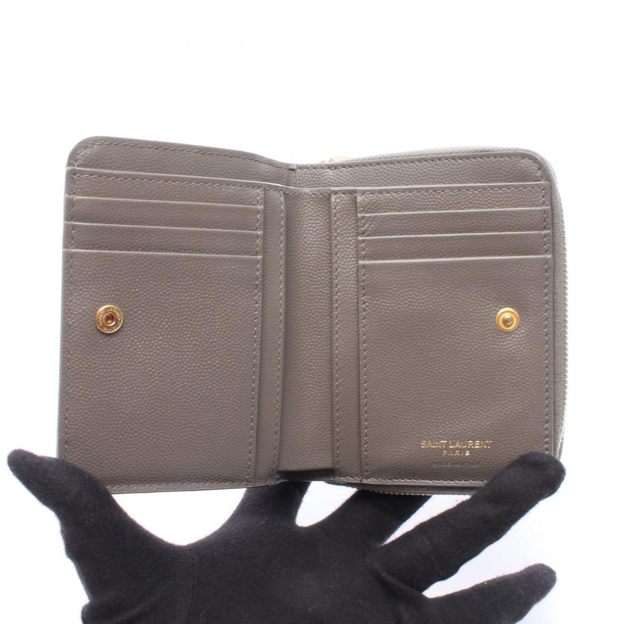 Yves Saint Laurent Gray Leather Wallet (Bi-Fold) (Pre-Owned)