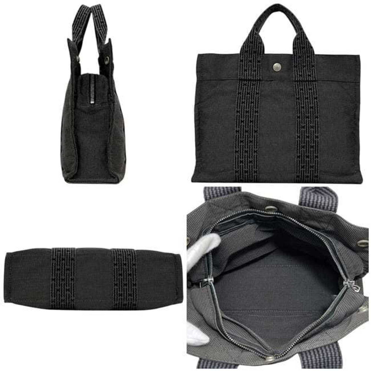 Hermes Gray Canvas Handbag Tote Bag (Pre-Owned)