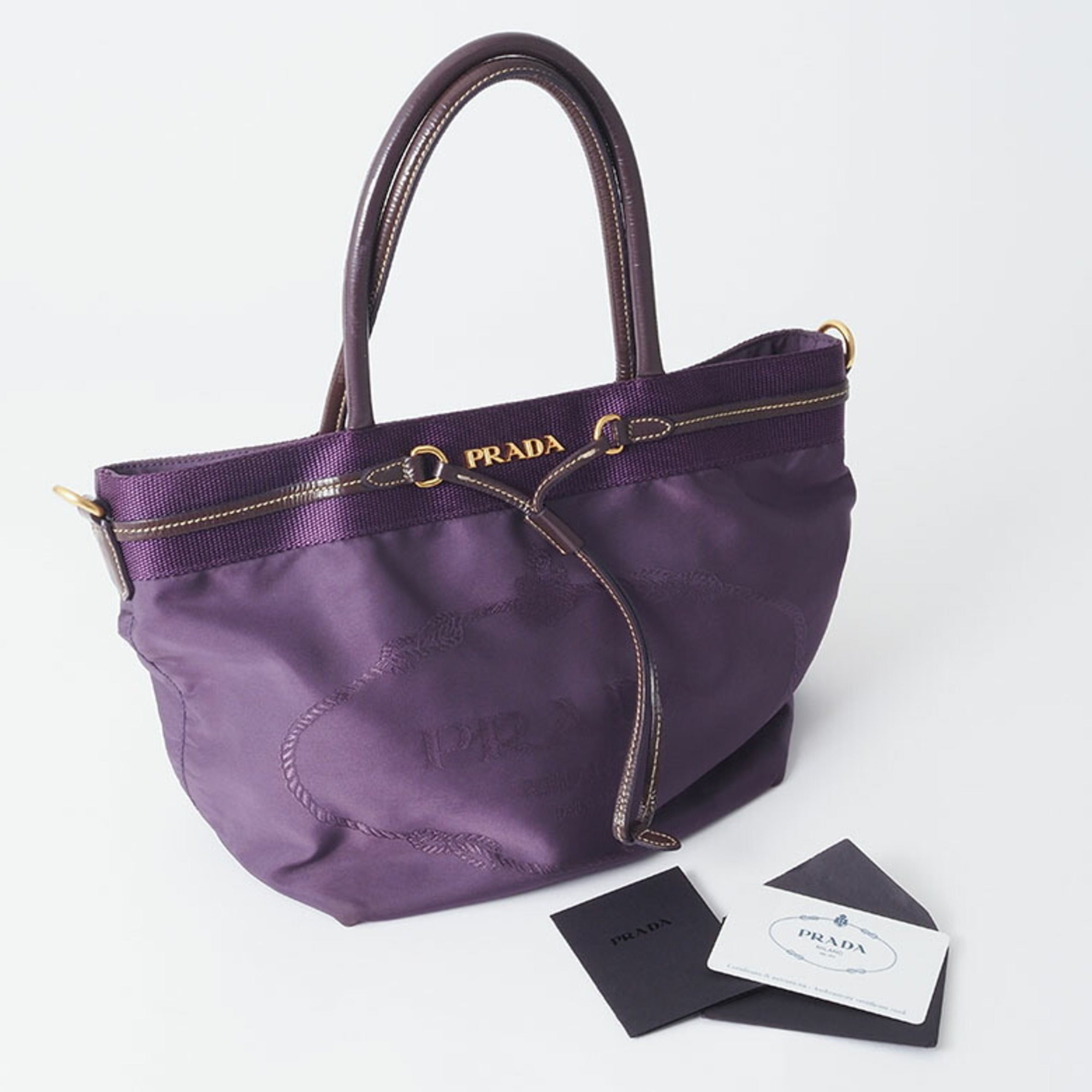 Prada Purple Nylon Leather Handbag Tote Bag (Pre-Owned)