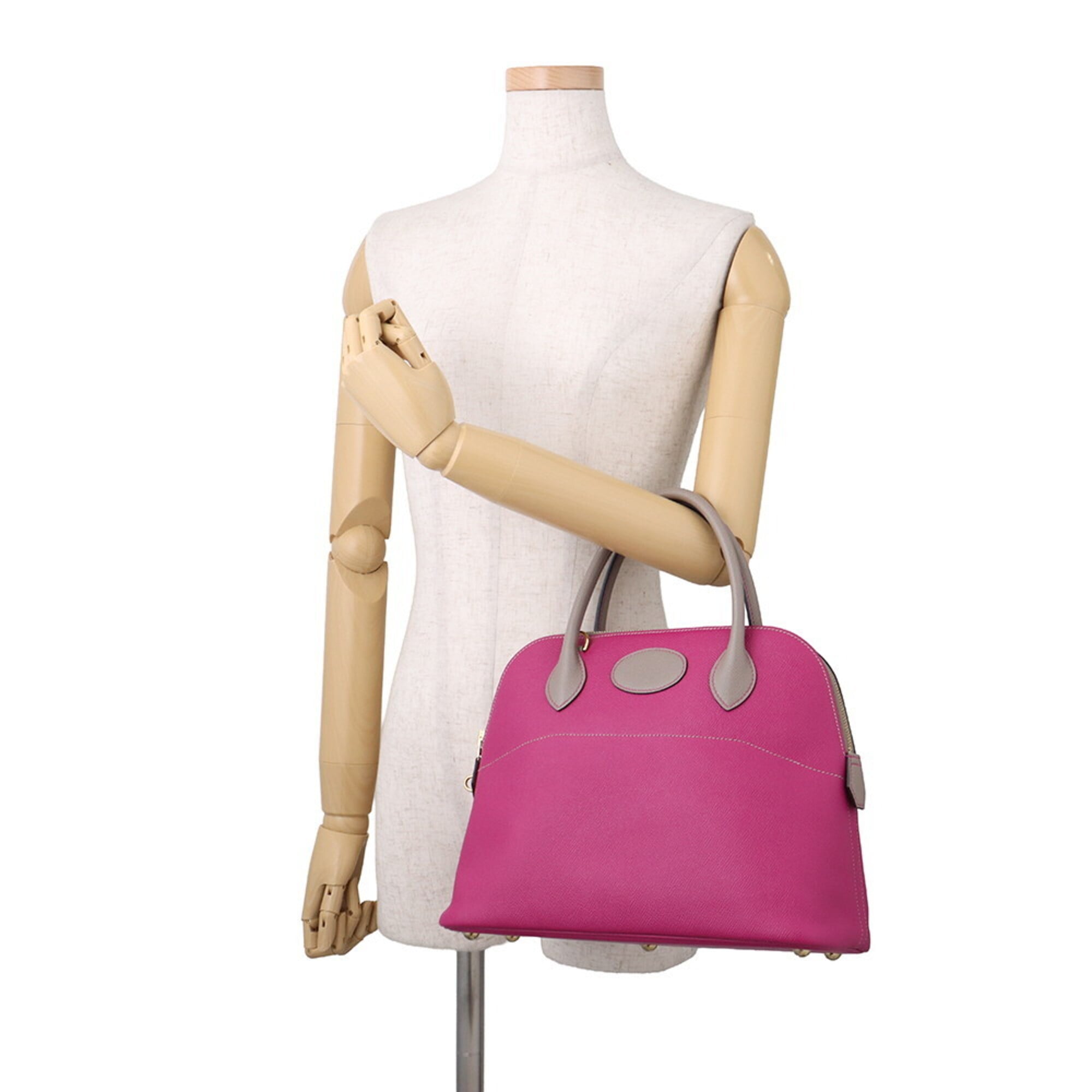 Hermes Bolide Etoupe Gray Rose Purple Epsom Leather Handbag Shoulder Bag (Pre-Owned)
