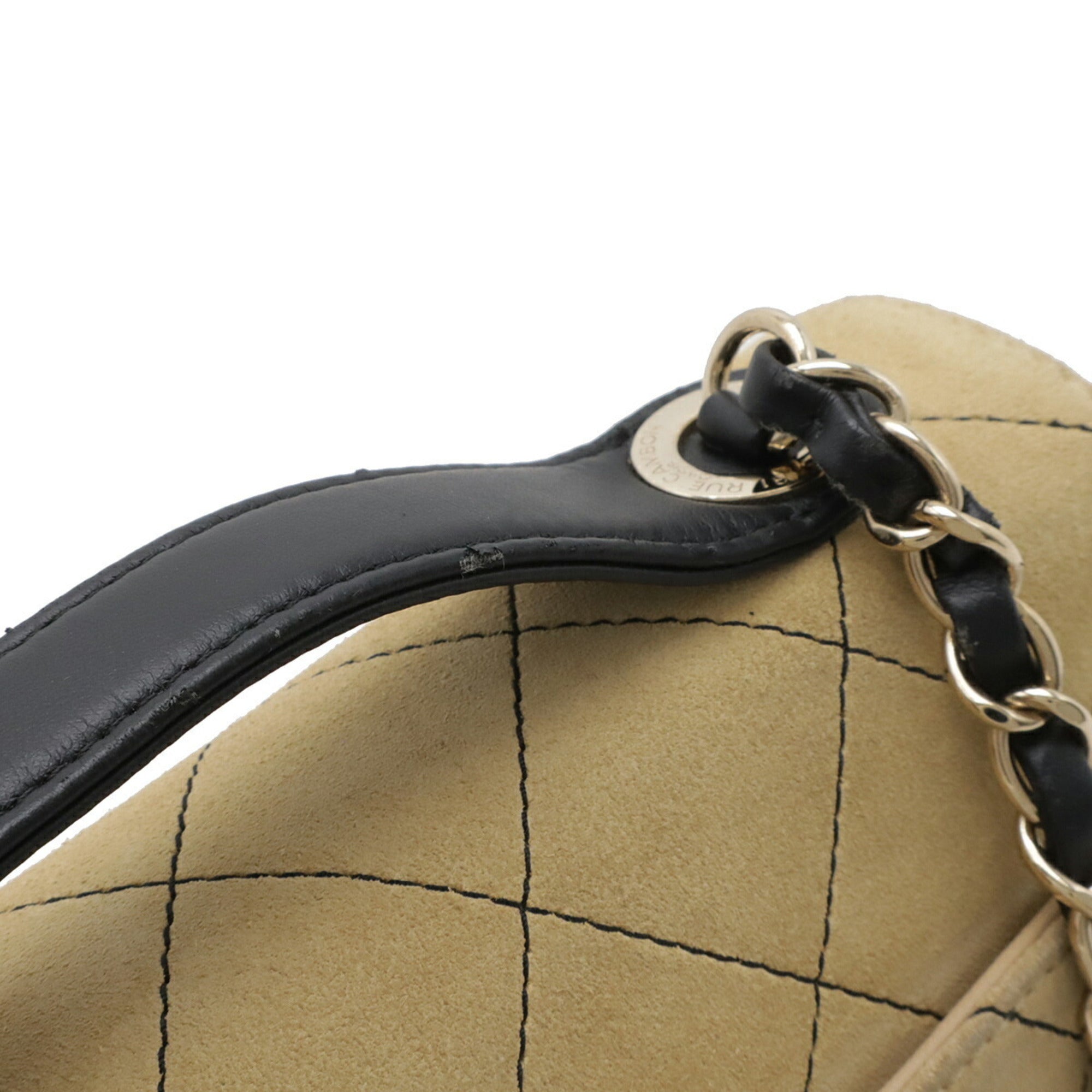 Chanel Beige Black Suede Handbag (Pre-Owned)