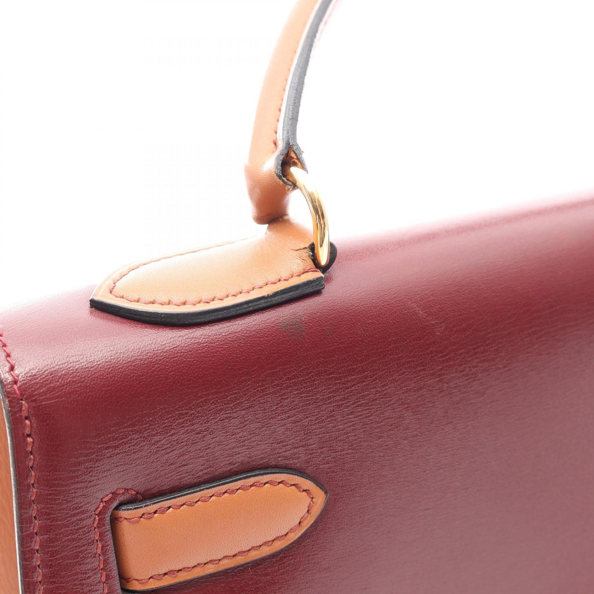 Hermes Bordeaux Brown Natural Red Color Rouge H Rouge Vif Box Calf Leather Chamonix Leather Leather Handbag (Pre-Owned)