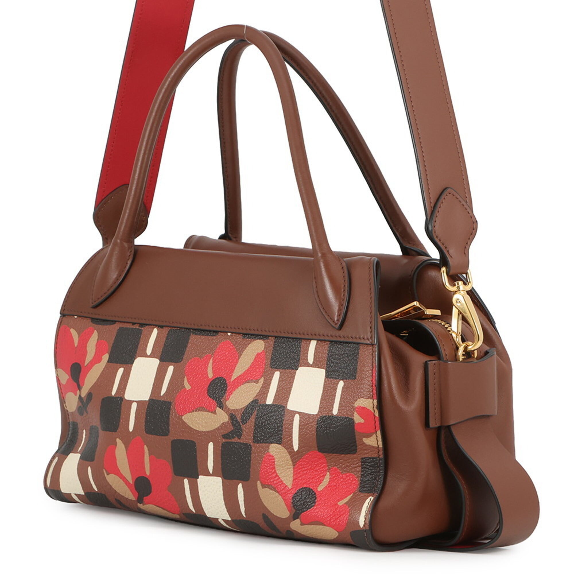 Prada Brown Multi-Color Pvc Leather Handbag Shoulder Bag (Pre-Owned)